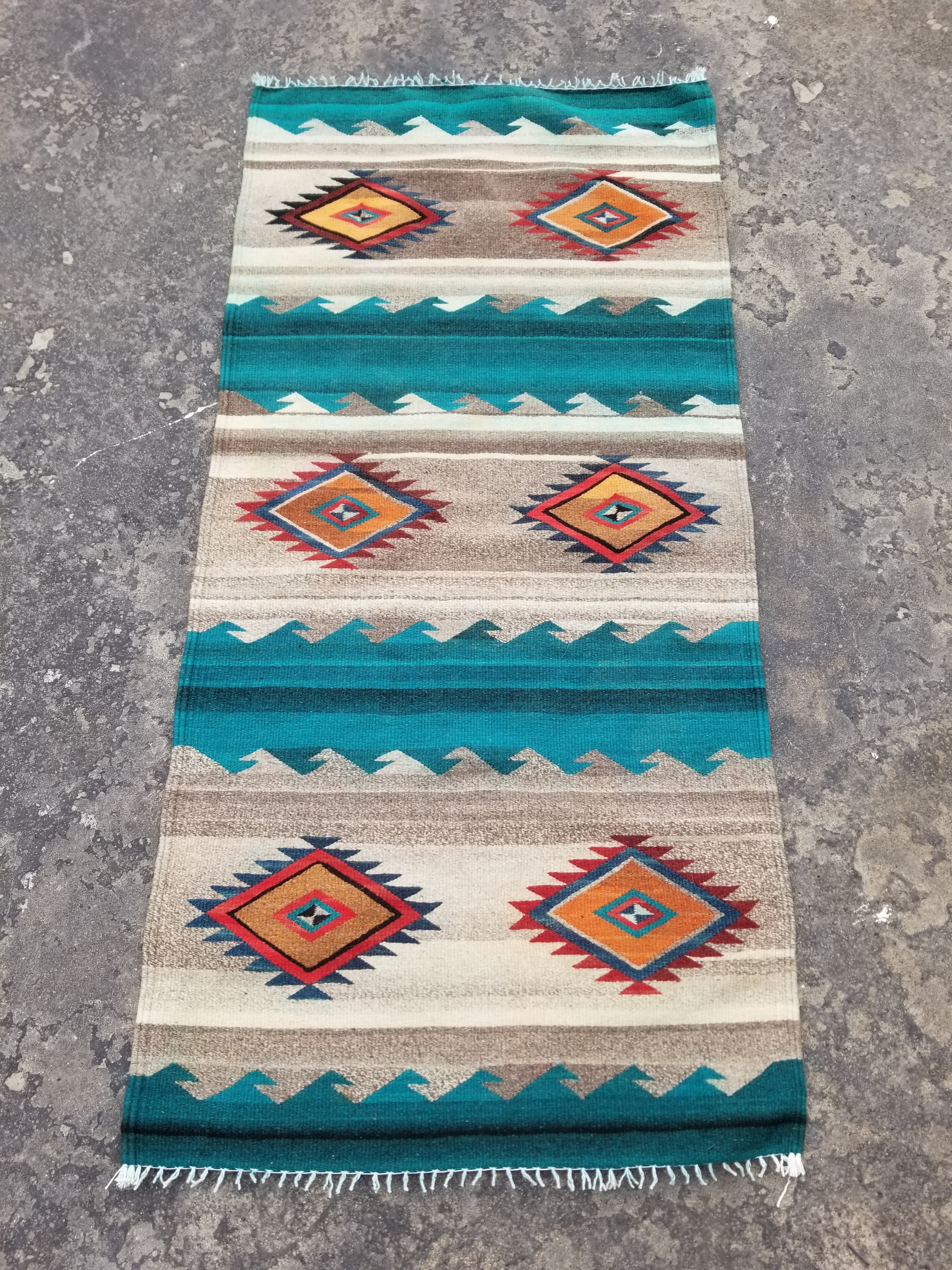 Vintage Traditional Handmade Mexican Wool Multicolor Kilim 150x71cm