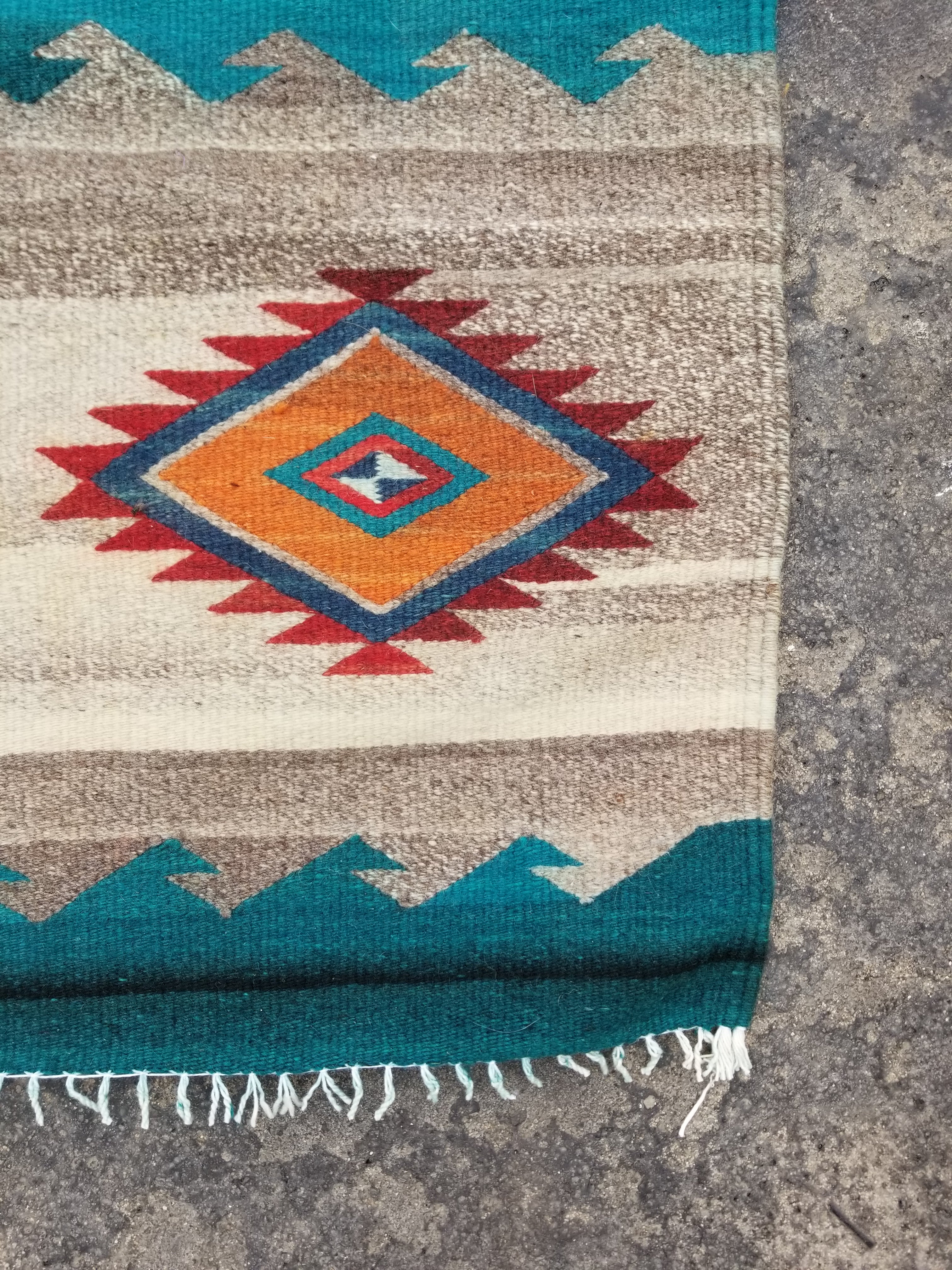Vintage Traditional Handmade Mexican Wool Multicolor Kilim 150x71cm