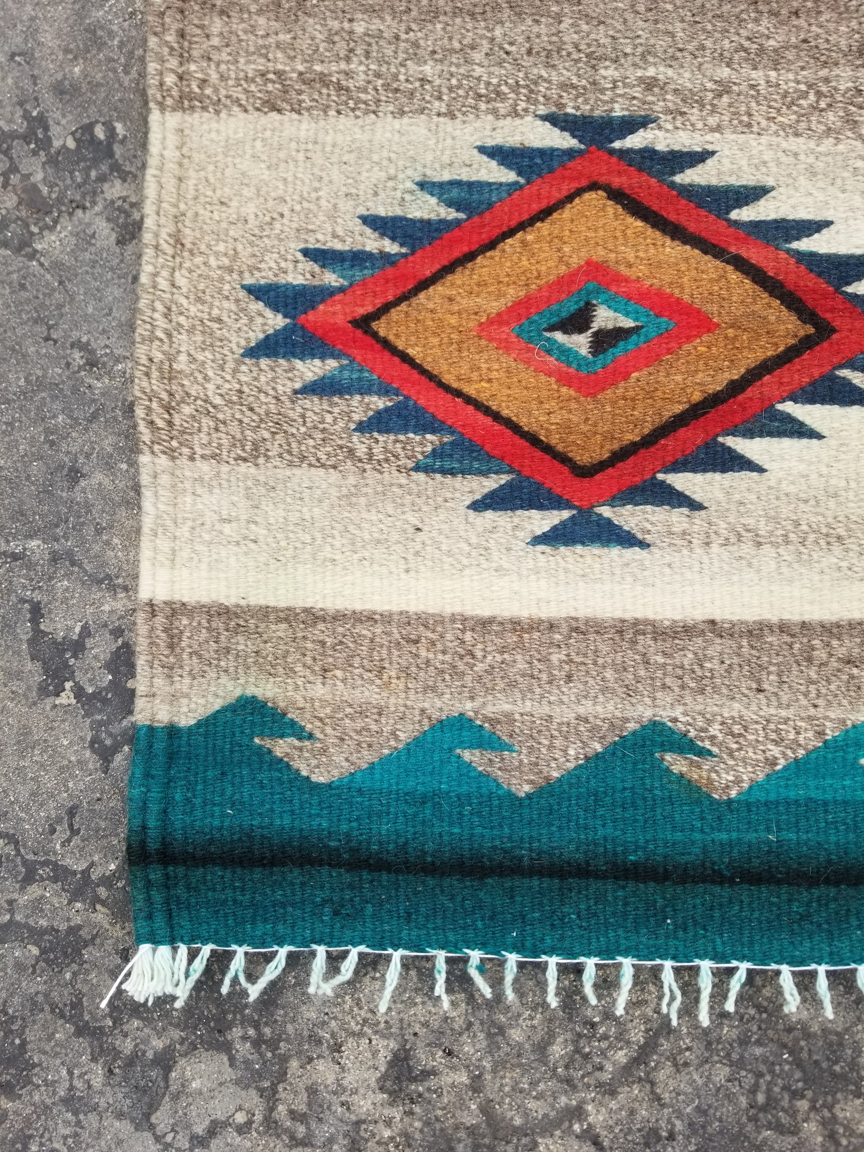 Vintage Traditional Handmade Mexican Wool Multicolor Kilim 150x71cm