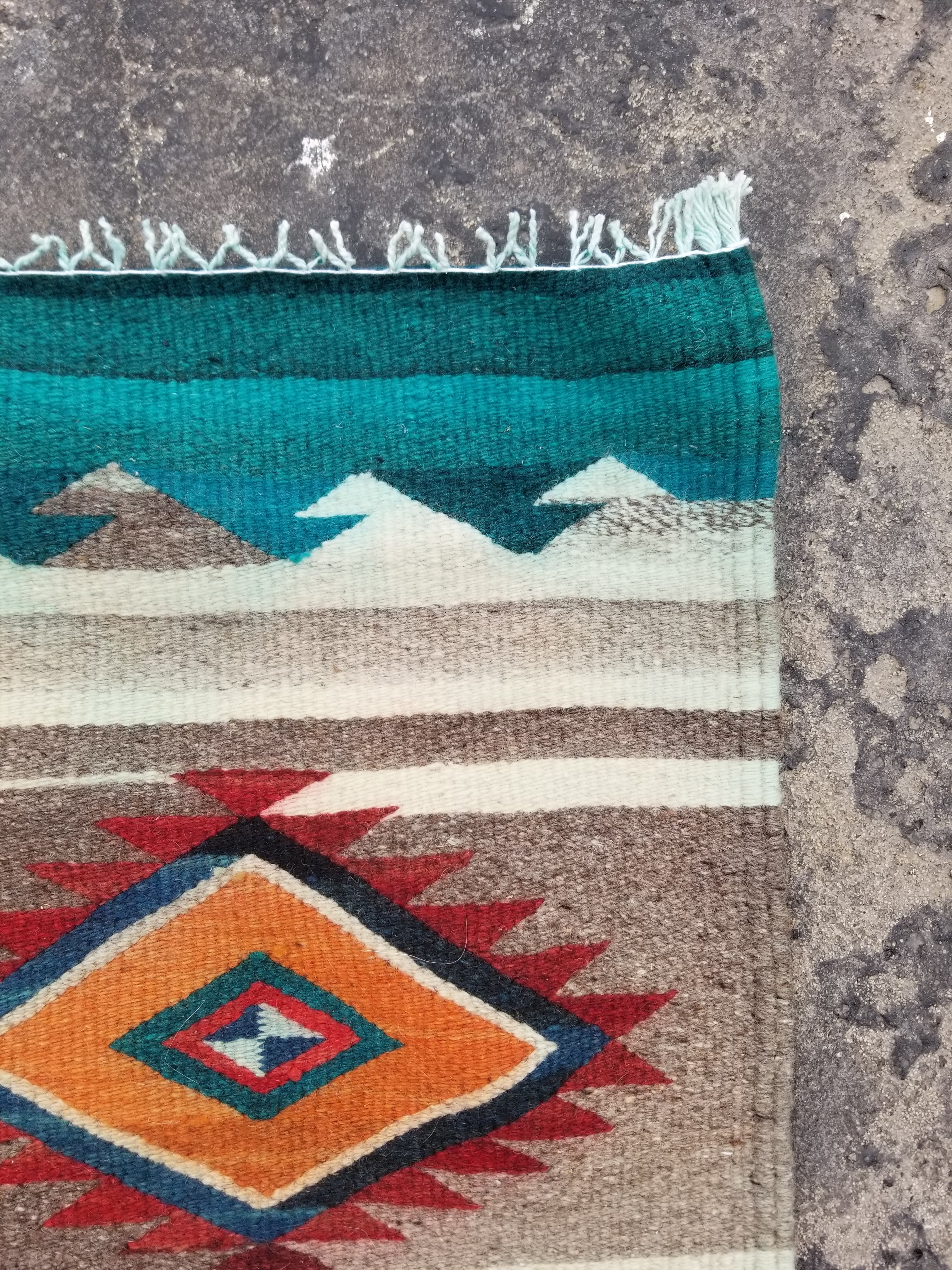 Vintage Traditional Handmade Mexican Wool Multicolor Kilim 150x71cm