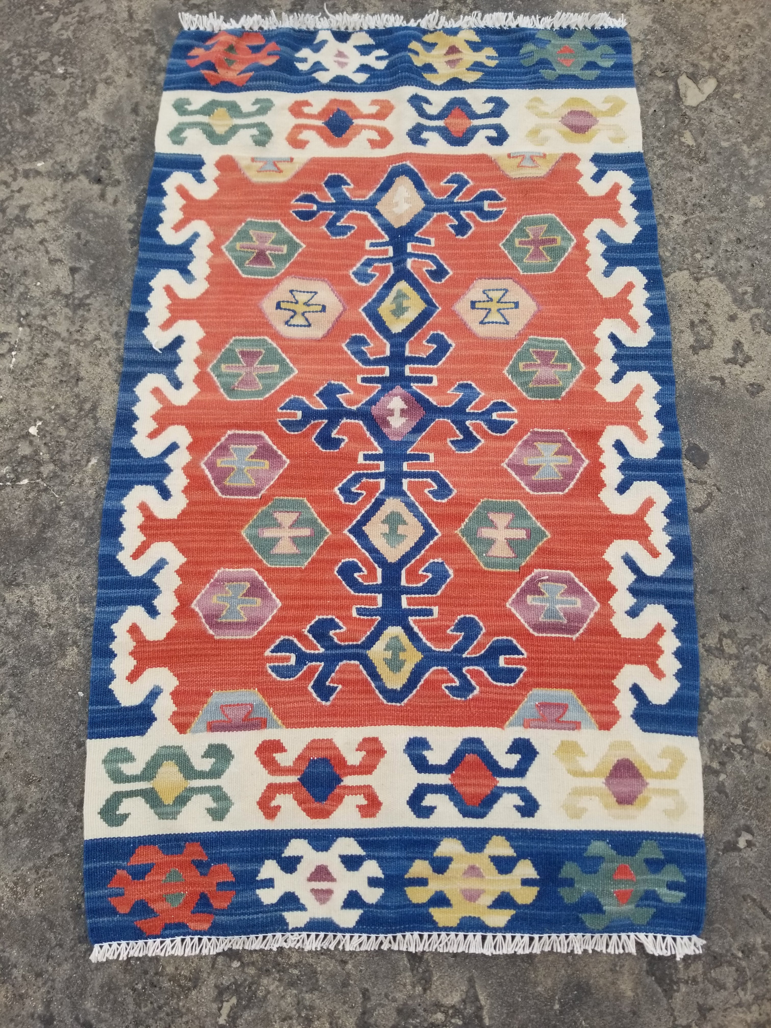 Vintage Traditional Handmade Turkish Anatolian Wool Multicolor Kilim 104x61cm