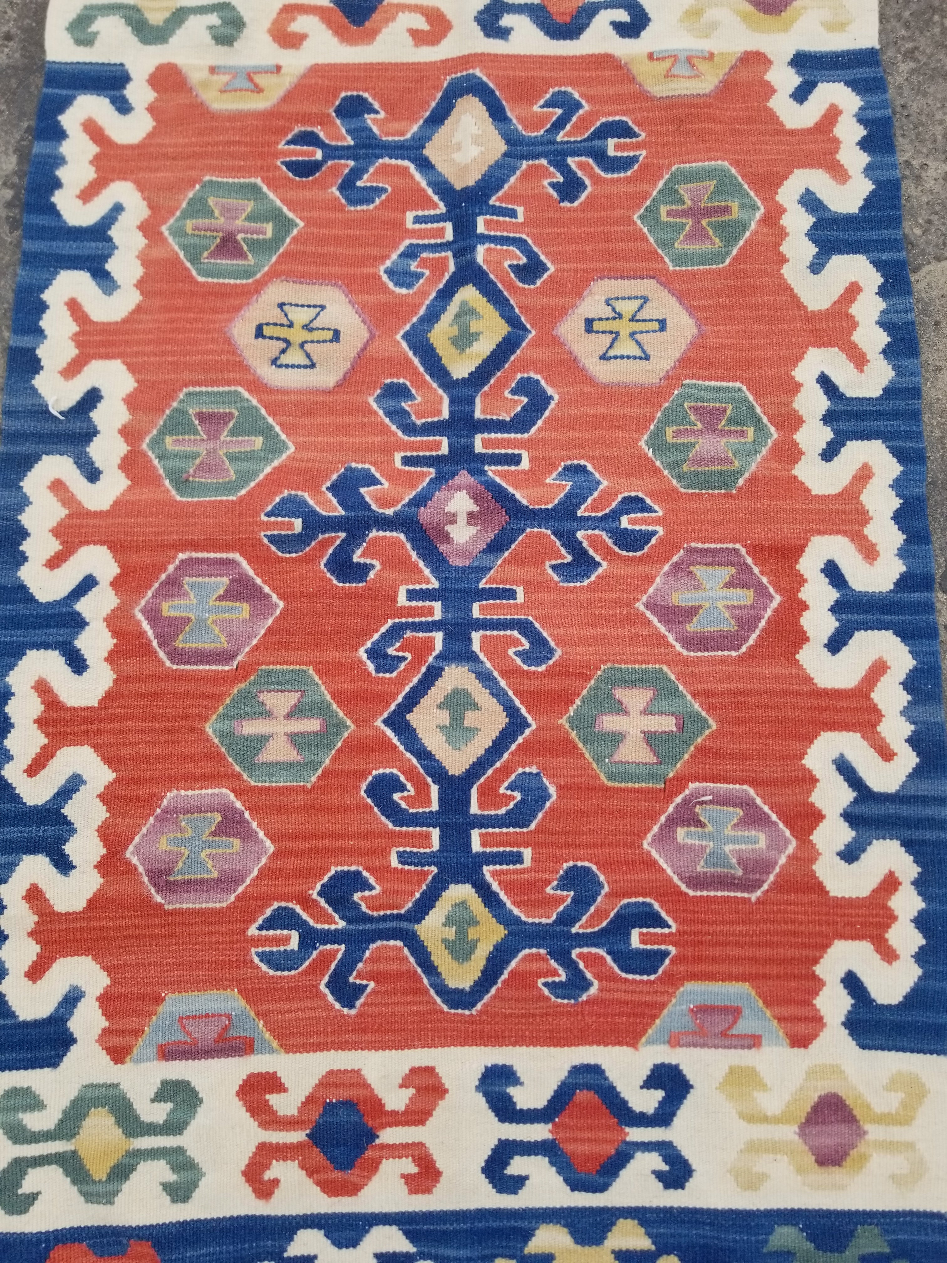 Vintage Traditional Handmade Turkish Anatolian Wool Multicolor Kilim 104x61cm