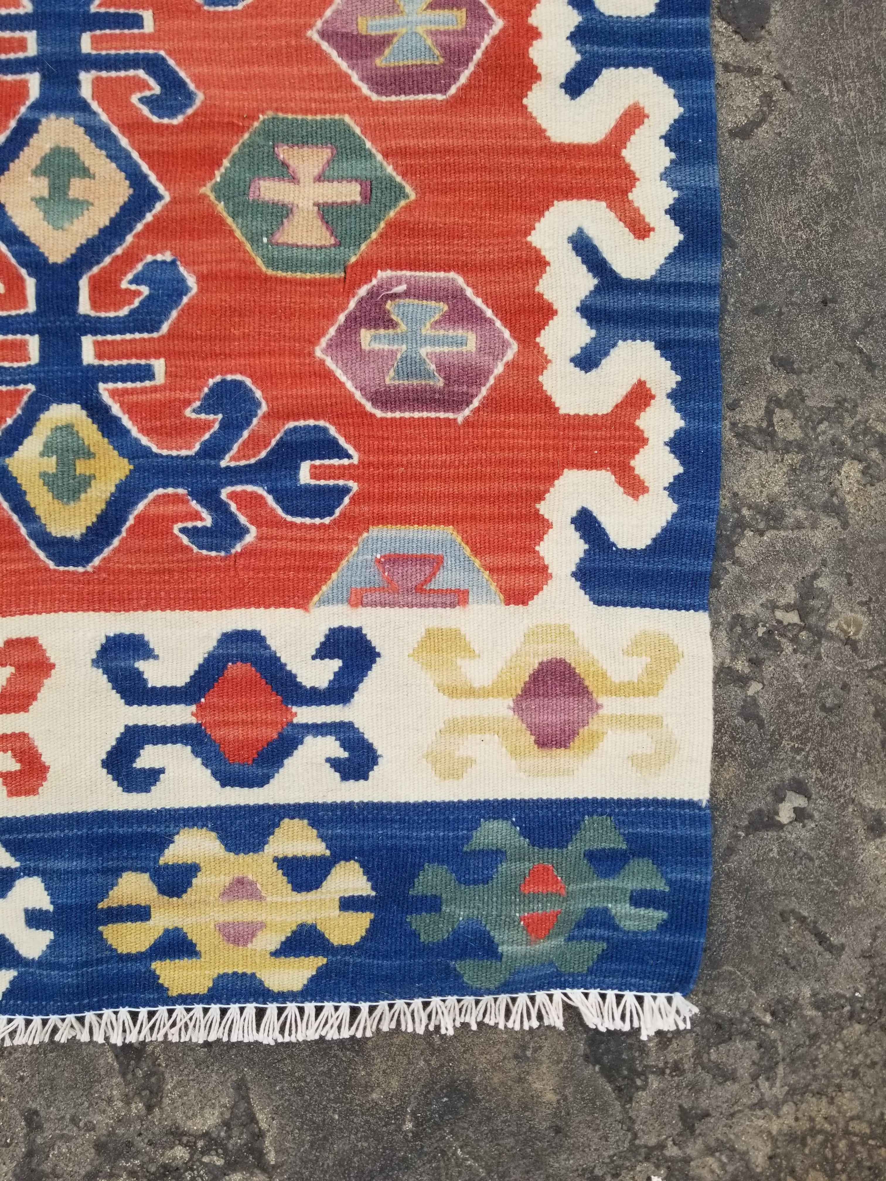 Vintage Traditional Handmade Turkish Anatolian Wool Multicolor Kilim 104x61cm