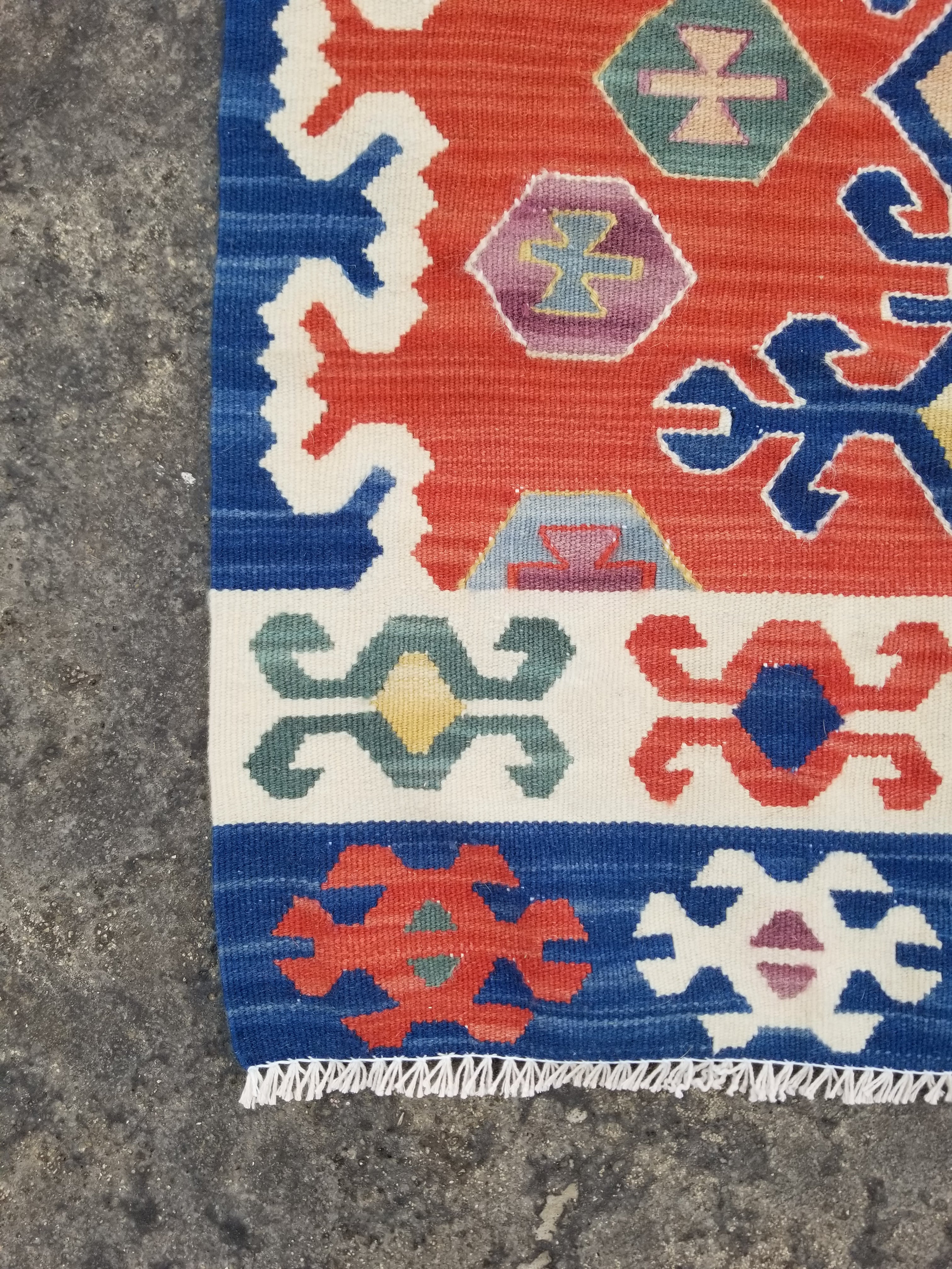 Vintage Traditional Handmade Turkish Anatolian Wool Multicolor Kilim 104x61cm
