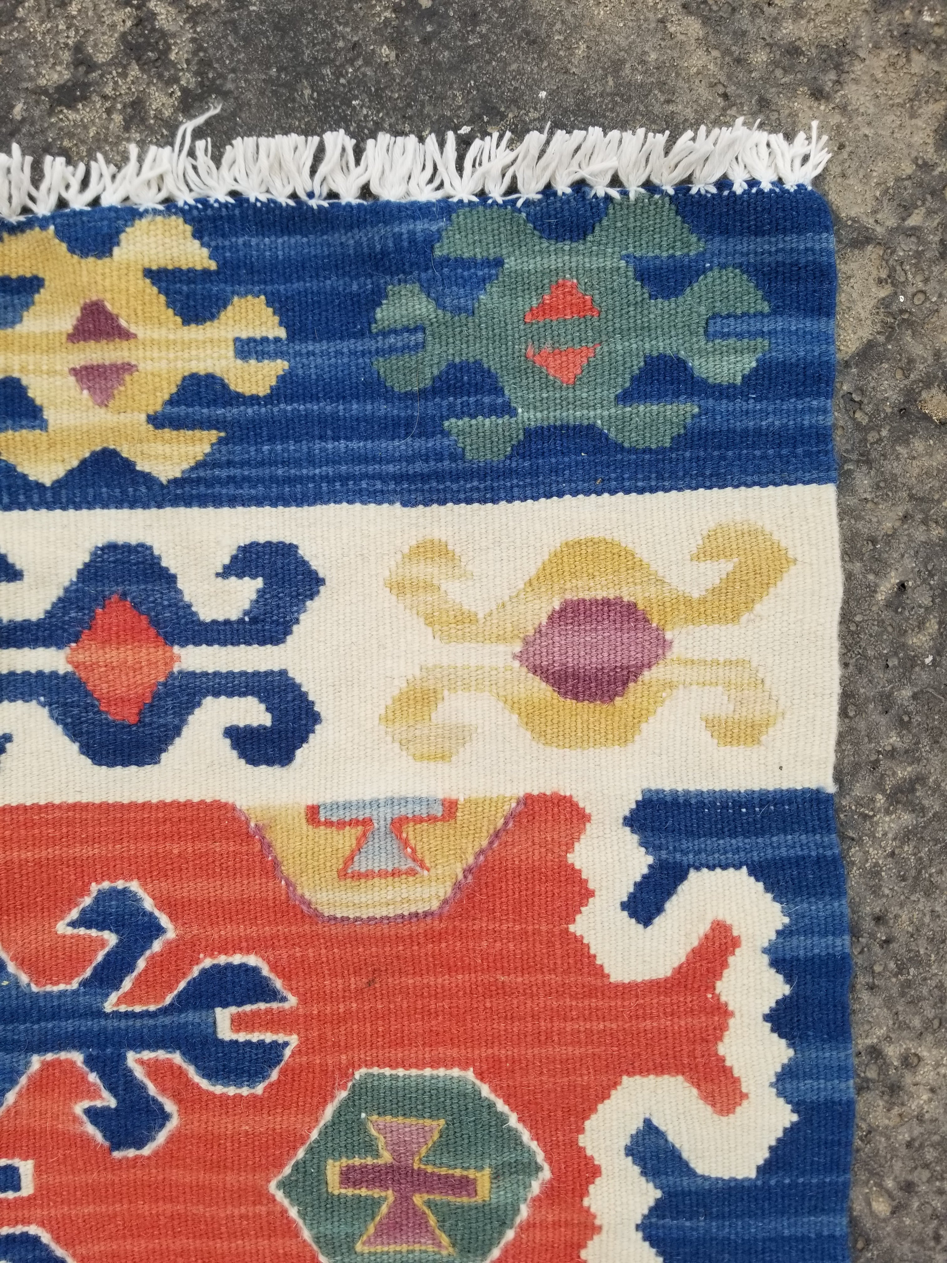 Vintage Traditional Handmade Turkish Anatolian Wool Multicolor Kilim 104x61cm