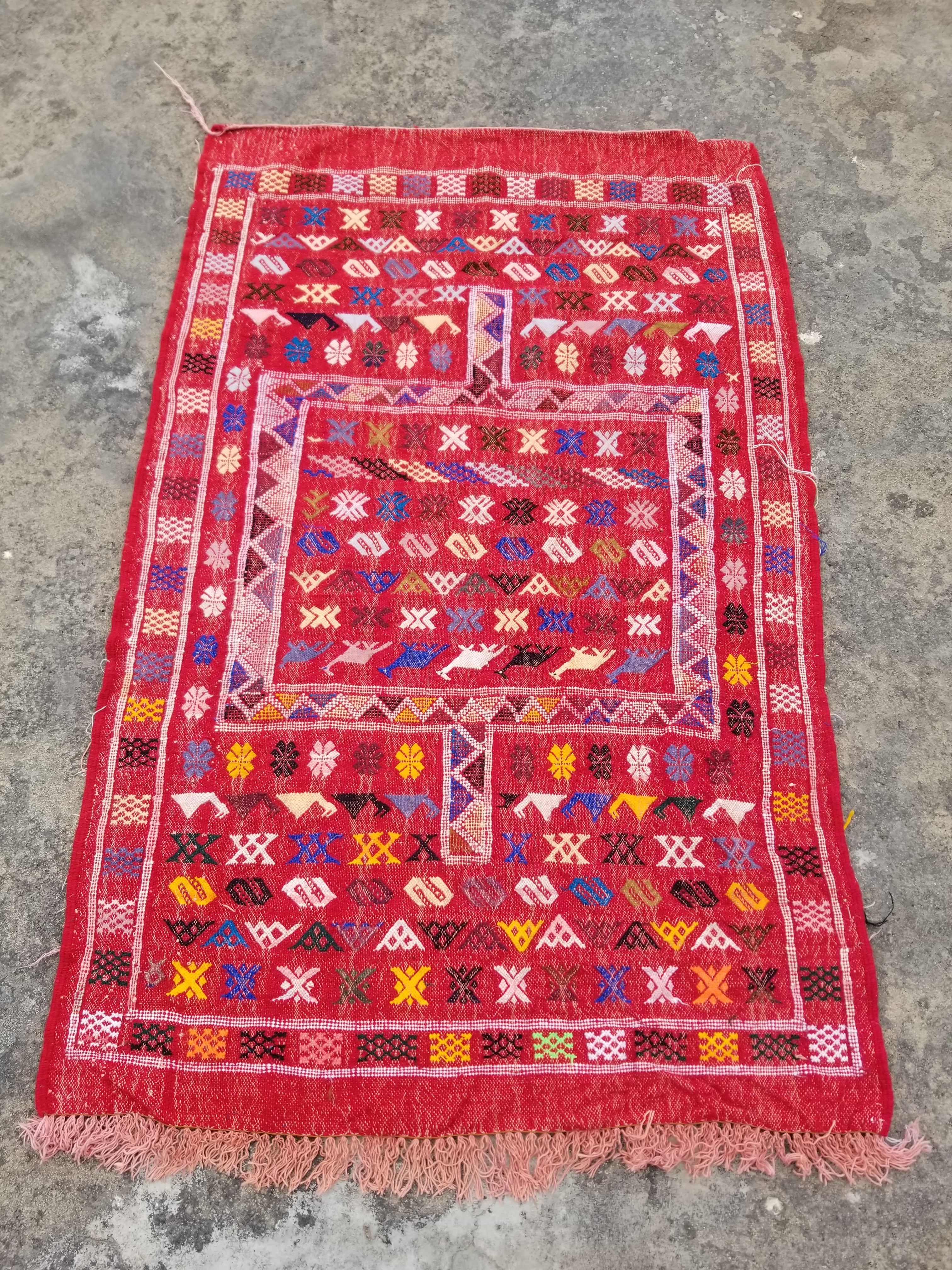 Vintage Traditional Handmade Moroccan Wool Multicolor Kilim 142x89cm