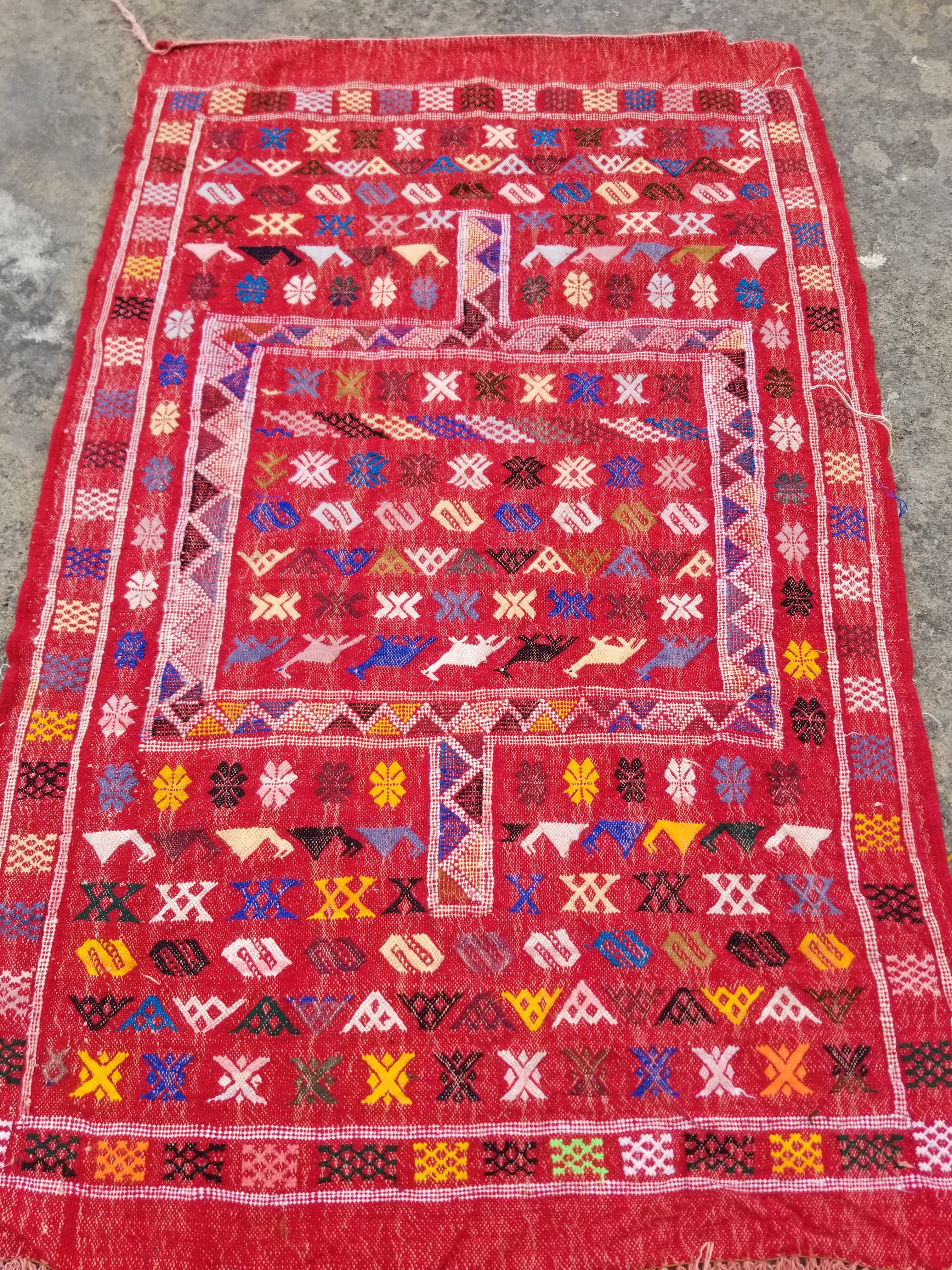 Vintage Traditional Handmade Moroccan Wool Multicolor Kilim 142x89cm