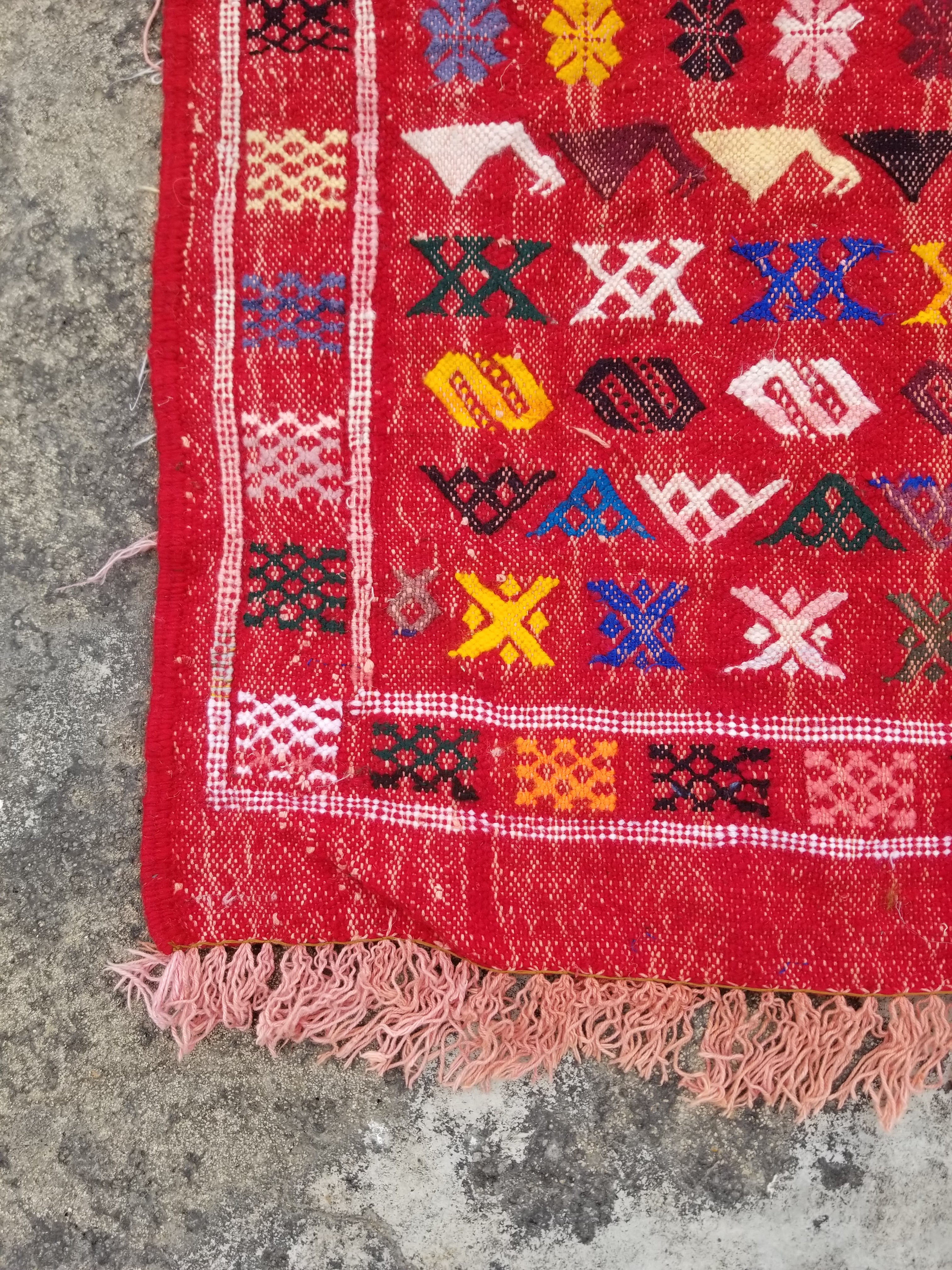 Vintage Traditional Handmade Moroccan Wool Multicolor Kilim 142x89cm