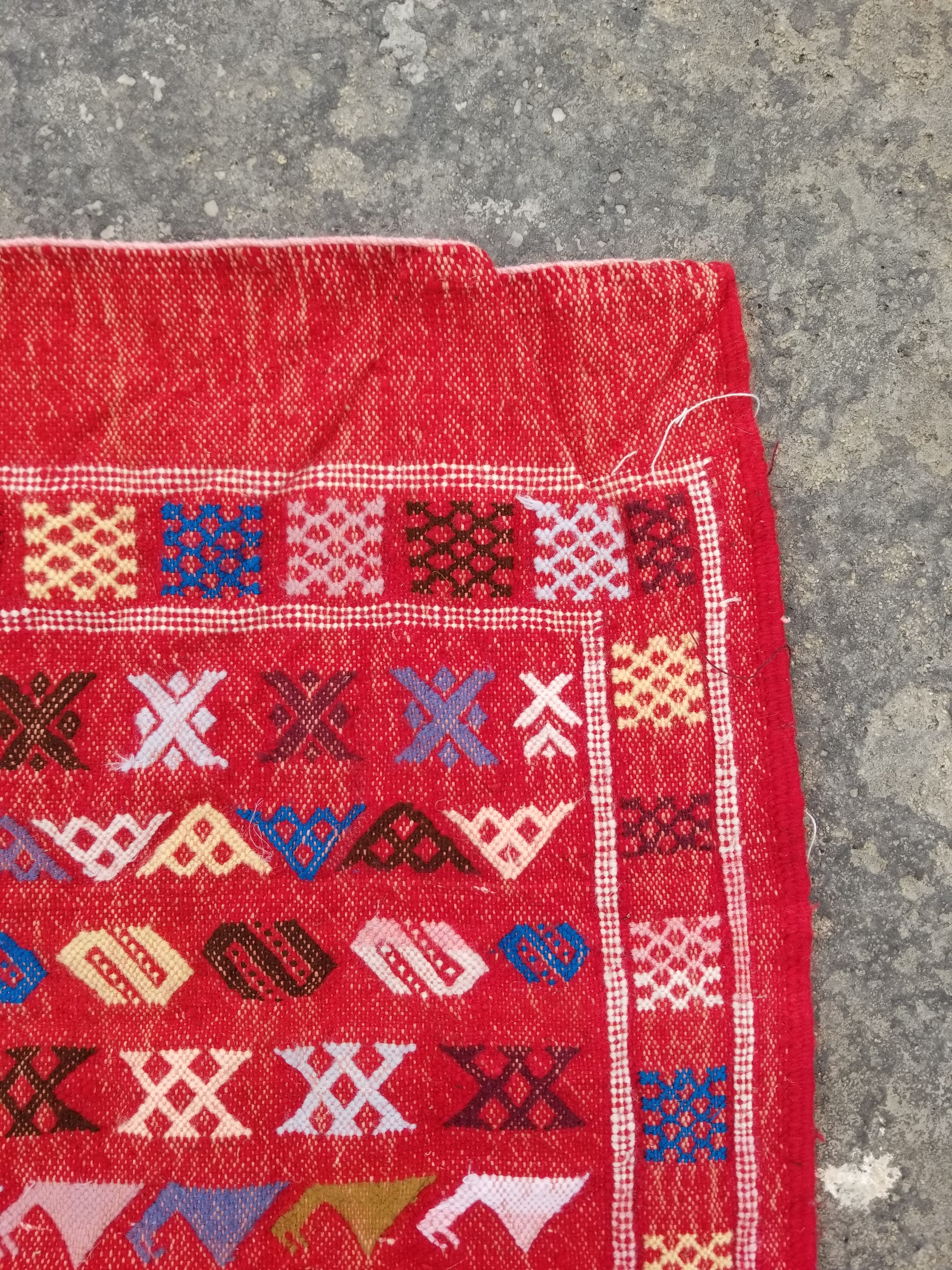 Vintage Traditional Handmade Moroccan Wool Multicolor Kilim 142x89cm