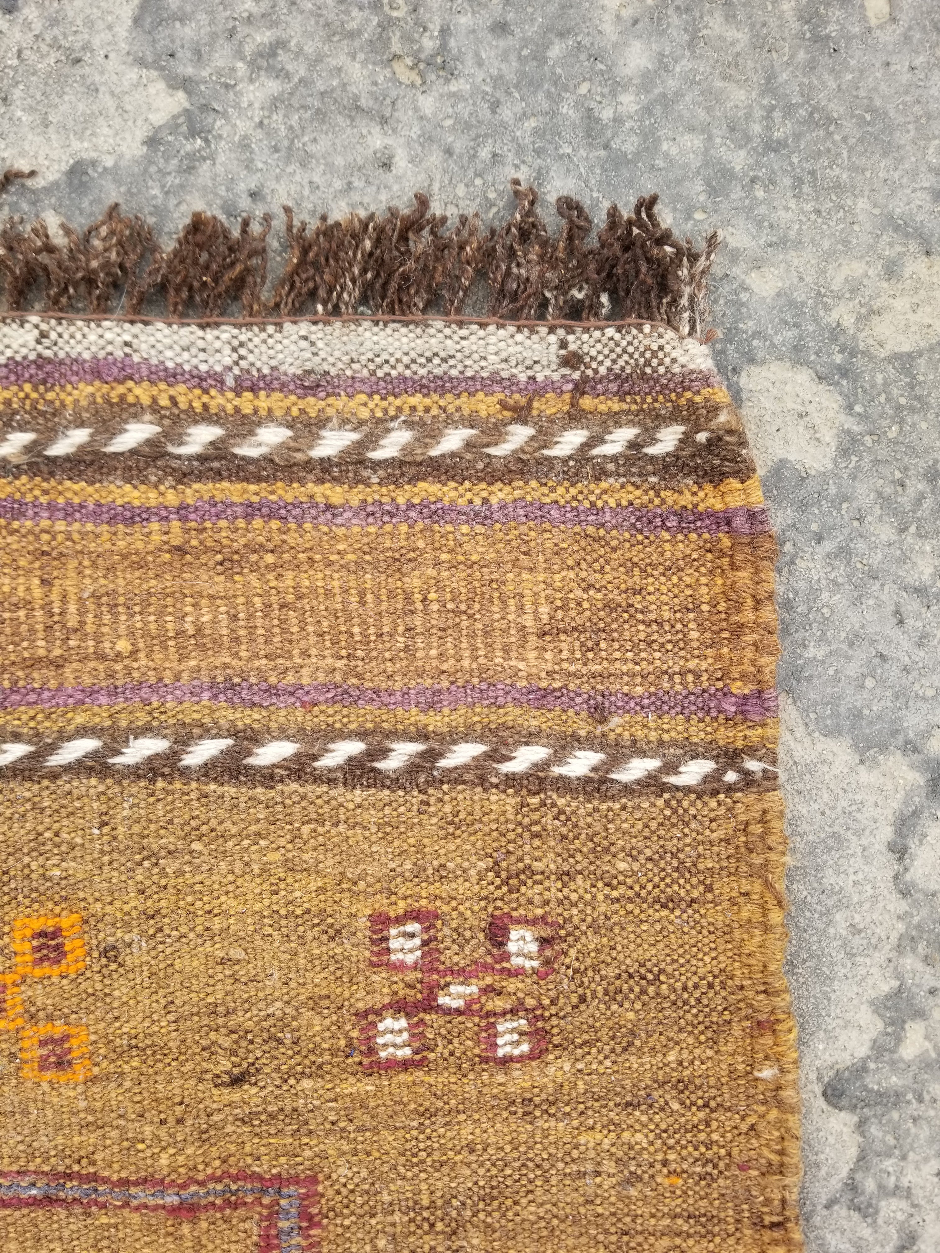Antique Traditional Handmade Moroccan Wool Multicolor Kilim 122x74cm