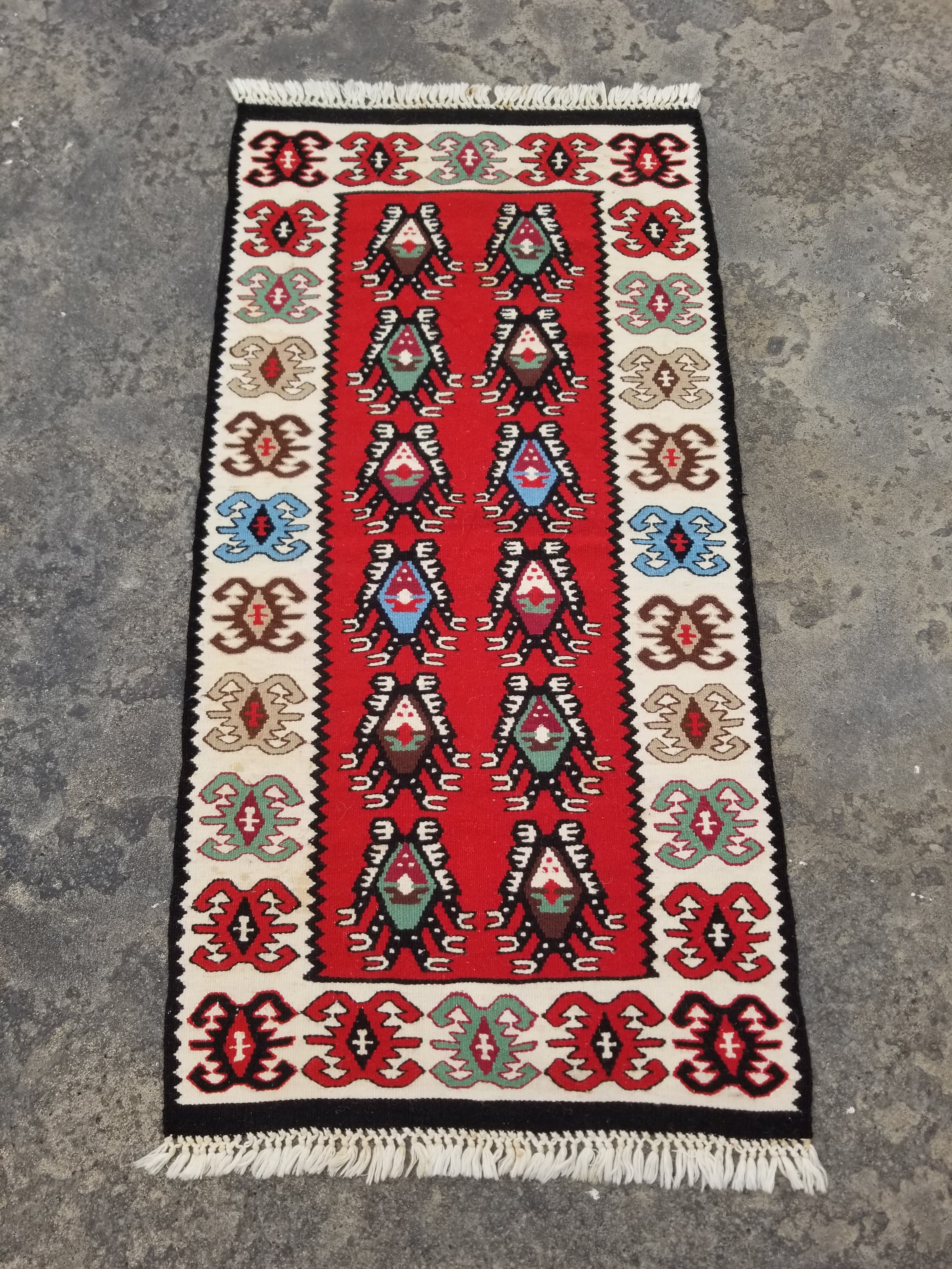 Vintage Traditional Handmade Turkish Wool Multicolor Kilim 117x58cm
