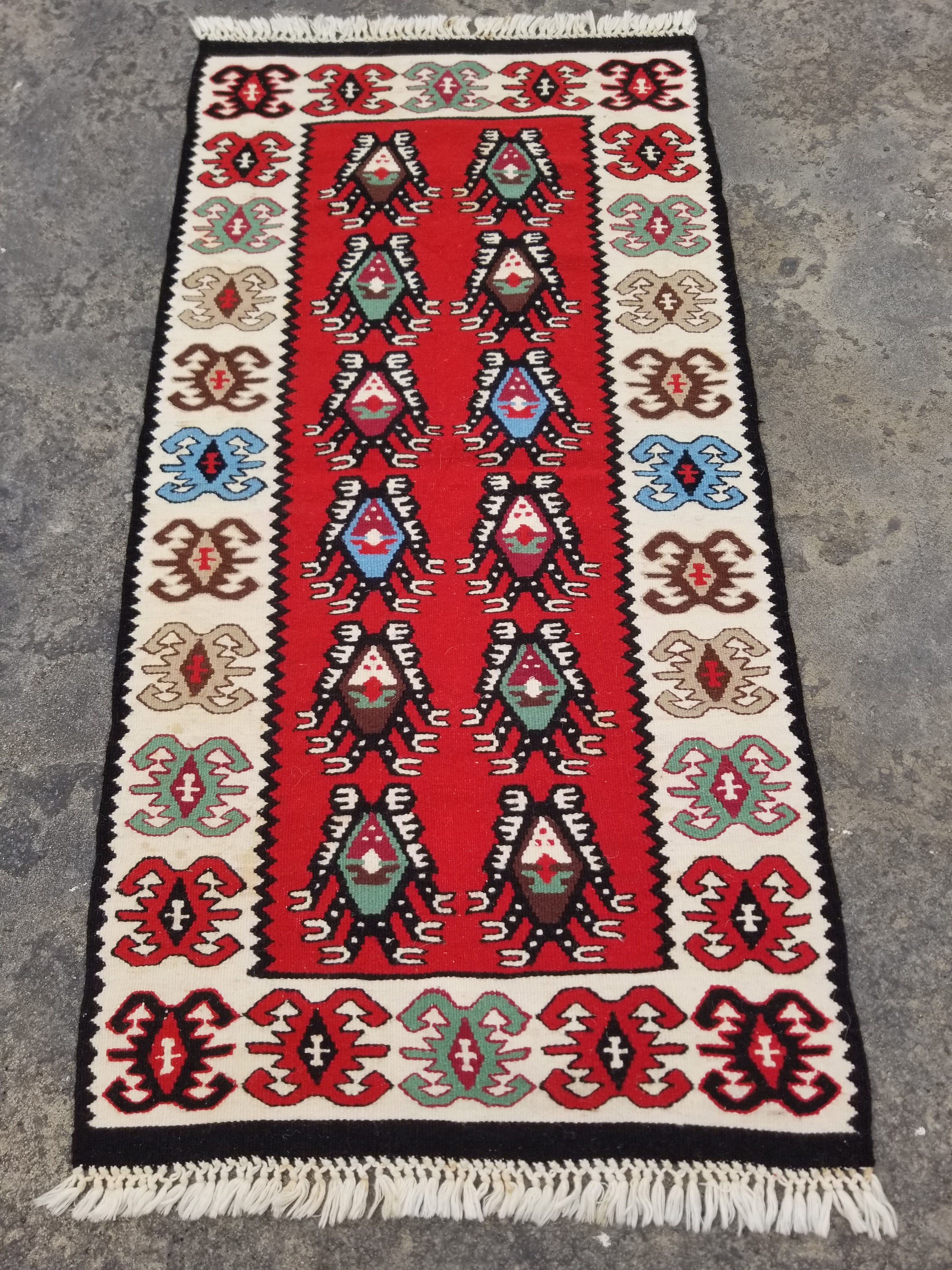 Vintage Traditional Handmade Turkish Wool Multicolor Kilim 117x58cm