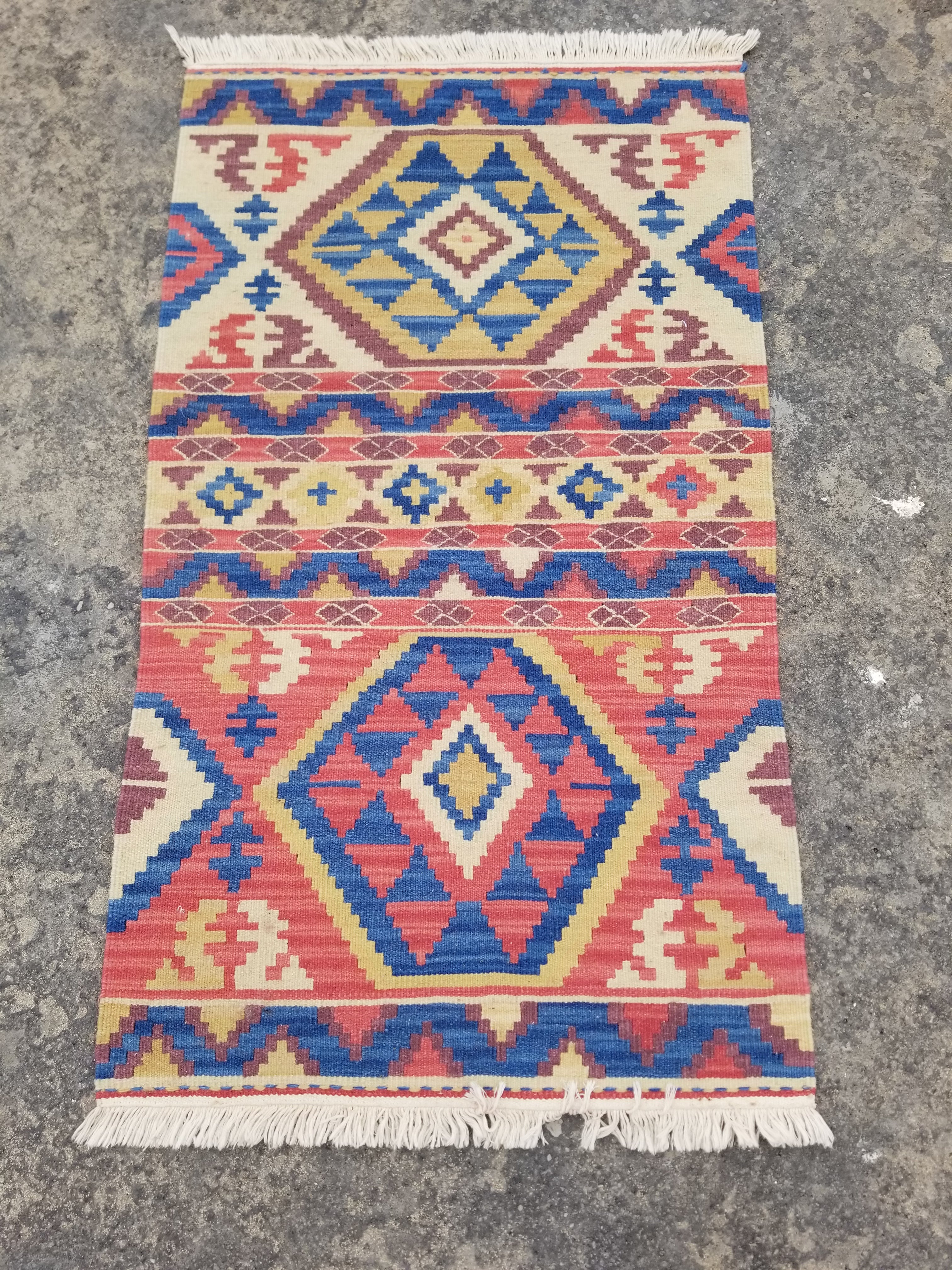Vintage Traditional Handmade Turkish Anatolian Wool Multicolor Kilim 109x64cm