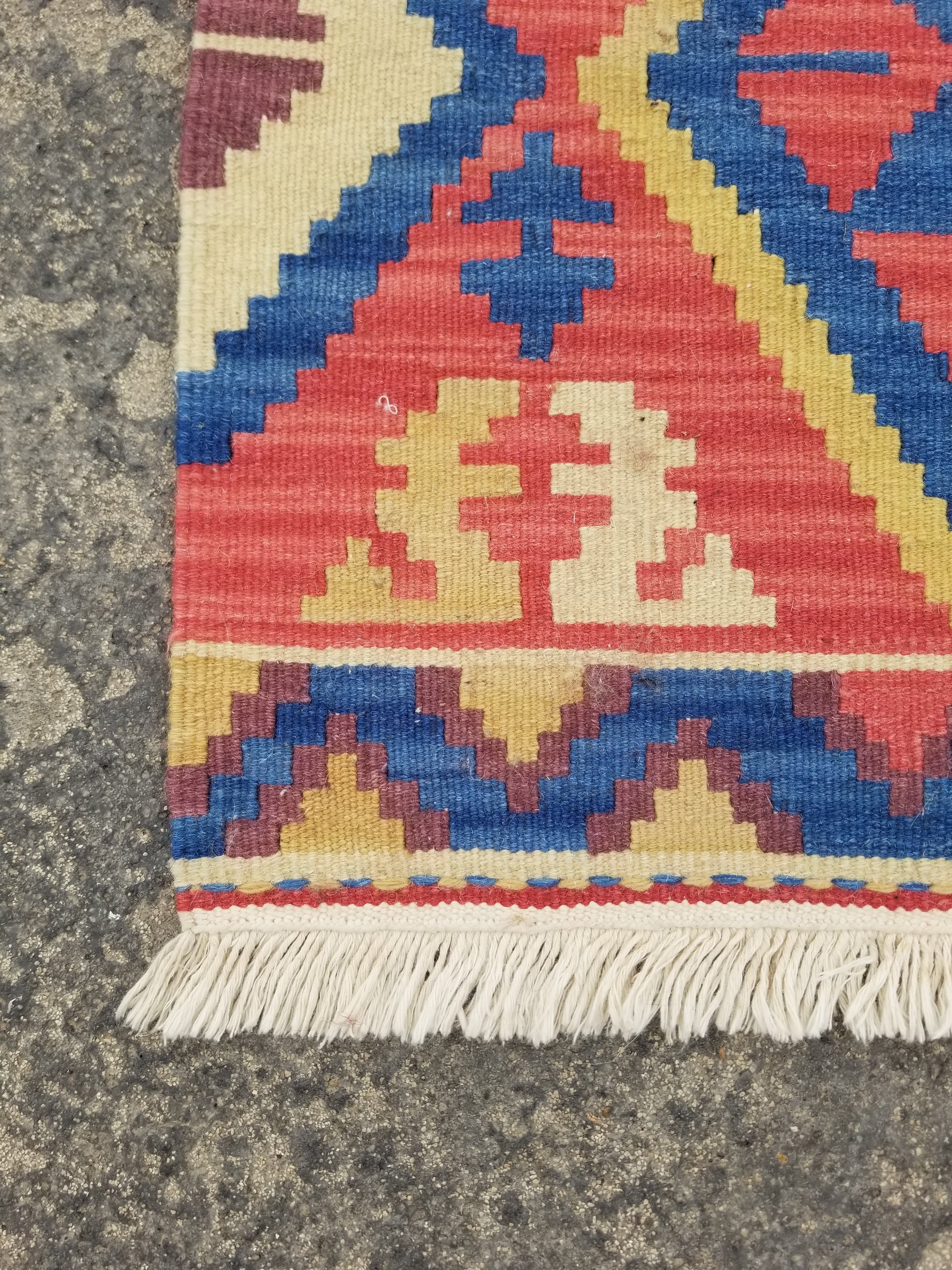 Vintage Traditional Handmade Turkish Anatolian Wool Multicolor Kilim 109x64cm