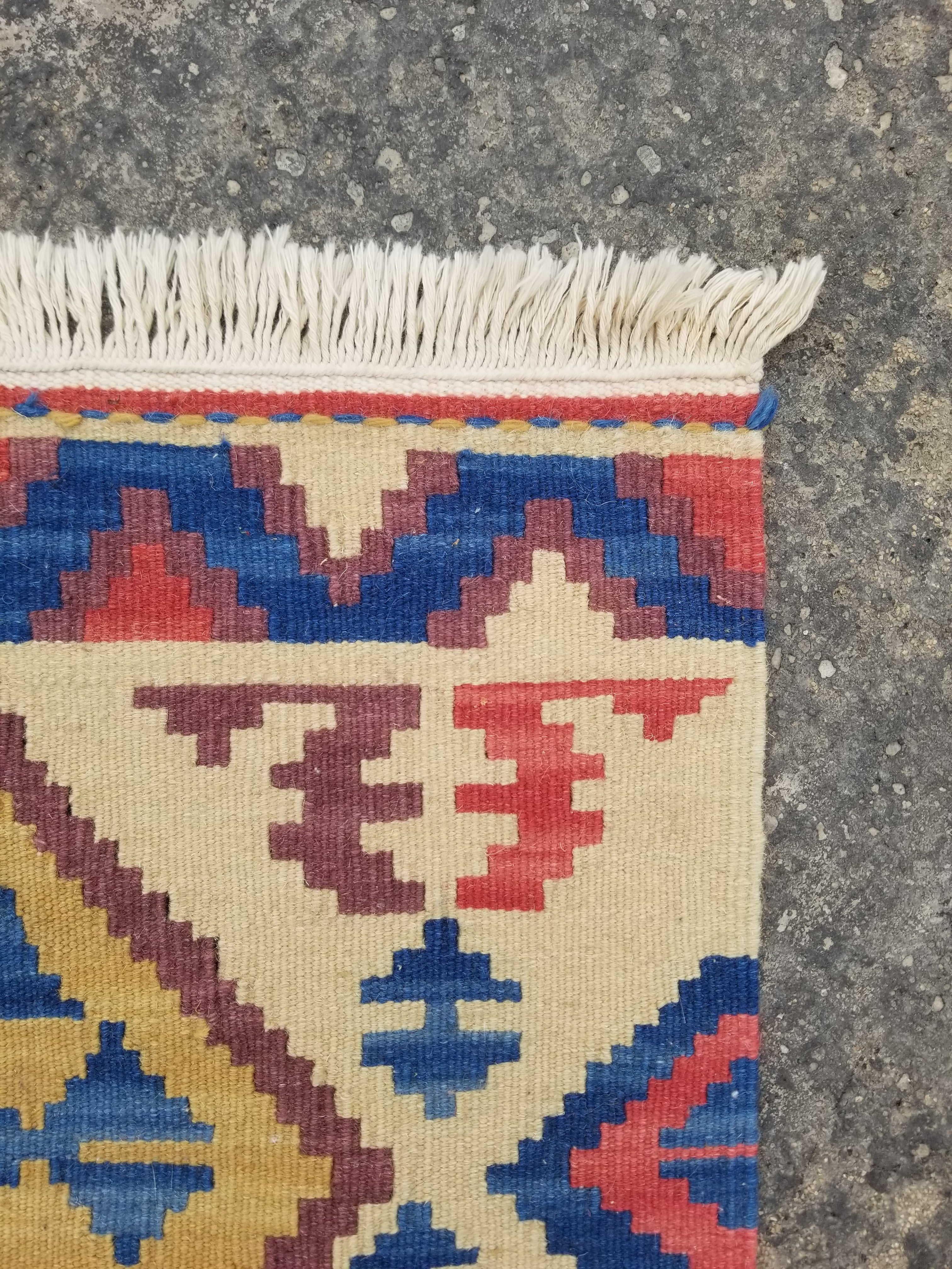Vintage Traditional Handmade Turkish Anatolian Wool Multicolor Kilim 109x64cm