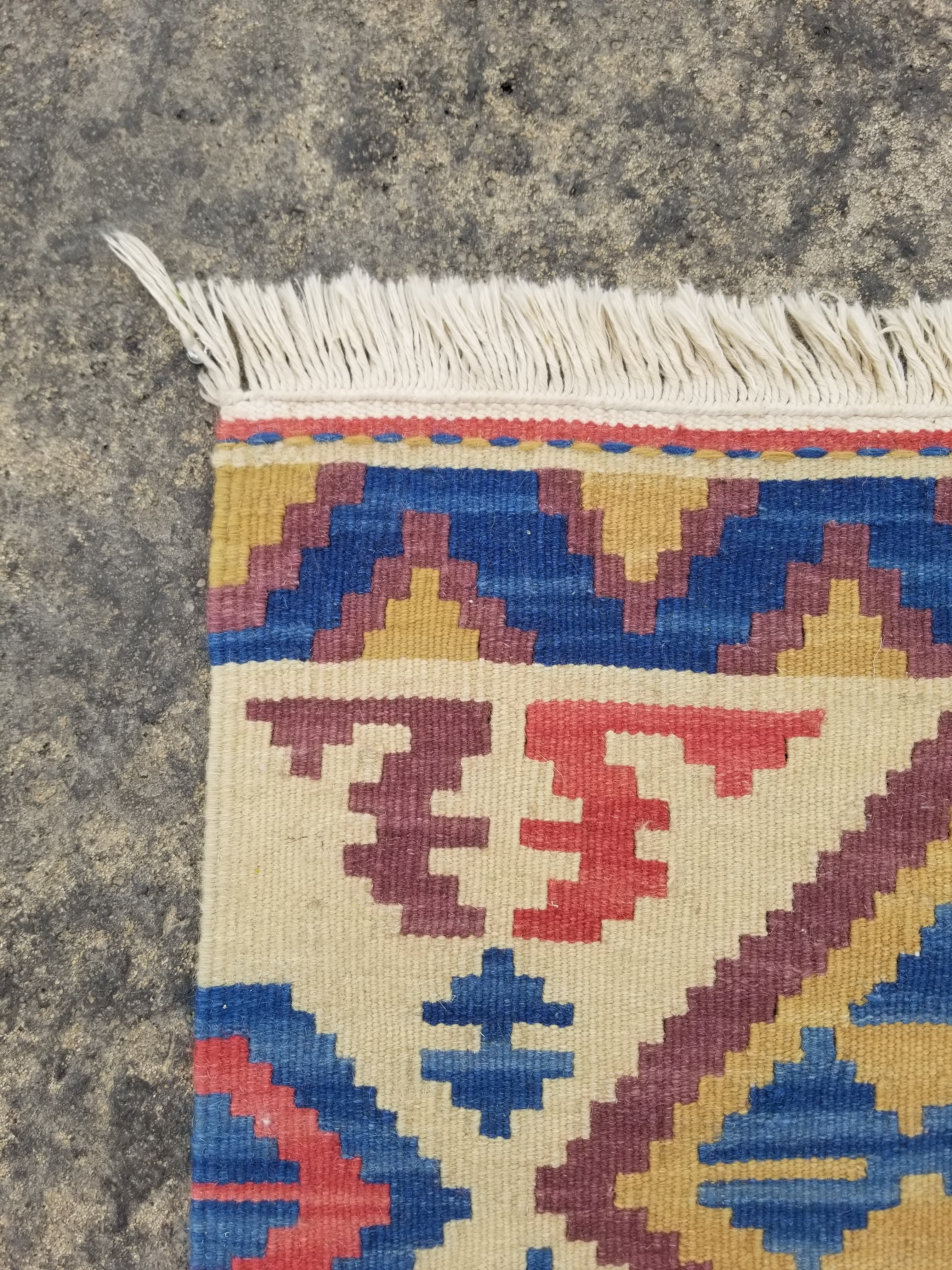 Vintage Traditional Handmade Turkish Anatolian Wool Multicolor Kilim 109x64cm