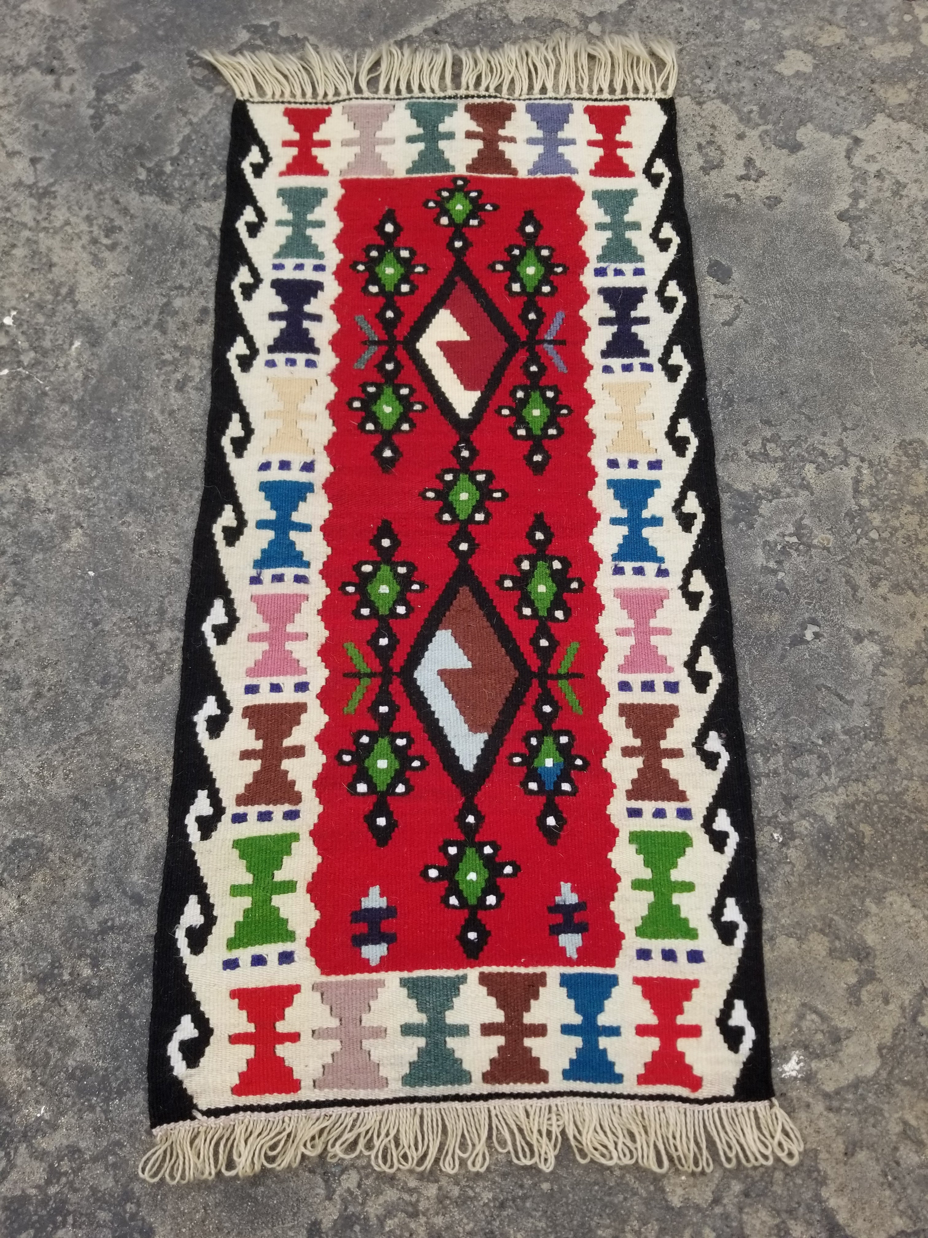 Vintage Traditional Handmade Turkish Wool Multicolor Kilim 102x48cm