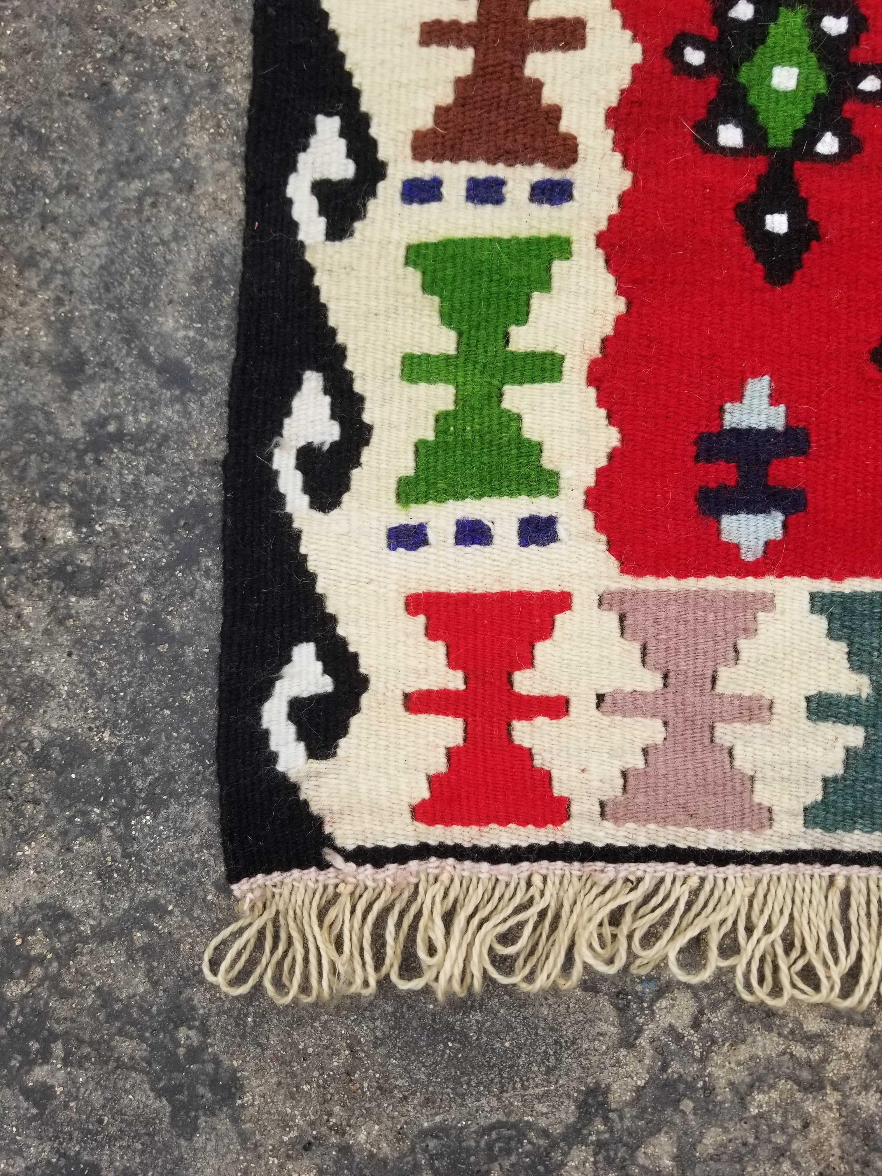 Vintage Traditional Handmade Turkish Wool Multicolor Kilim 102x48cm