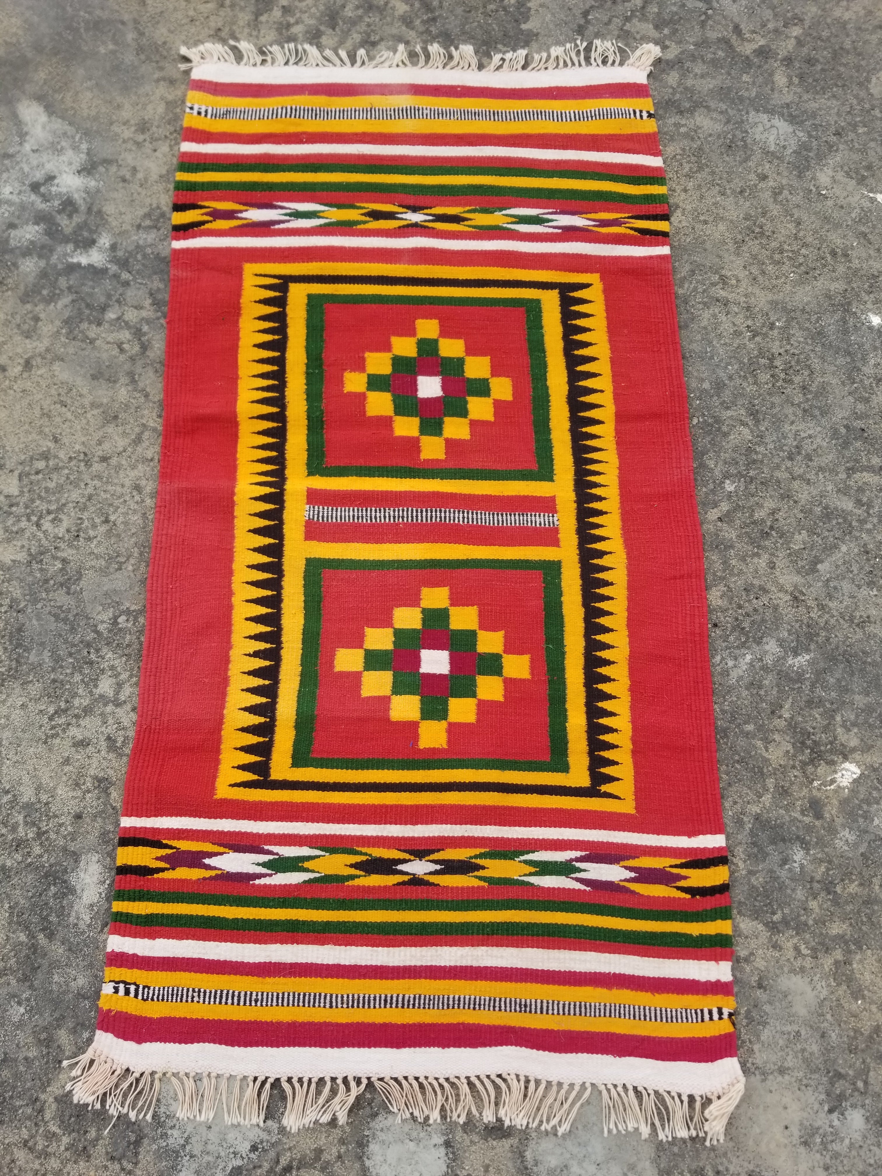 Vintage Traditional Handmade Geometric Pattern Wool Multicolor Kilim 117x58cm