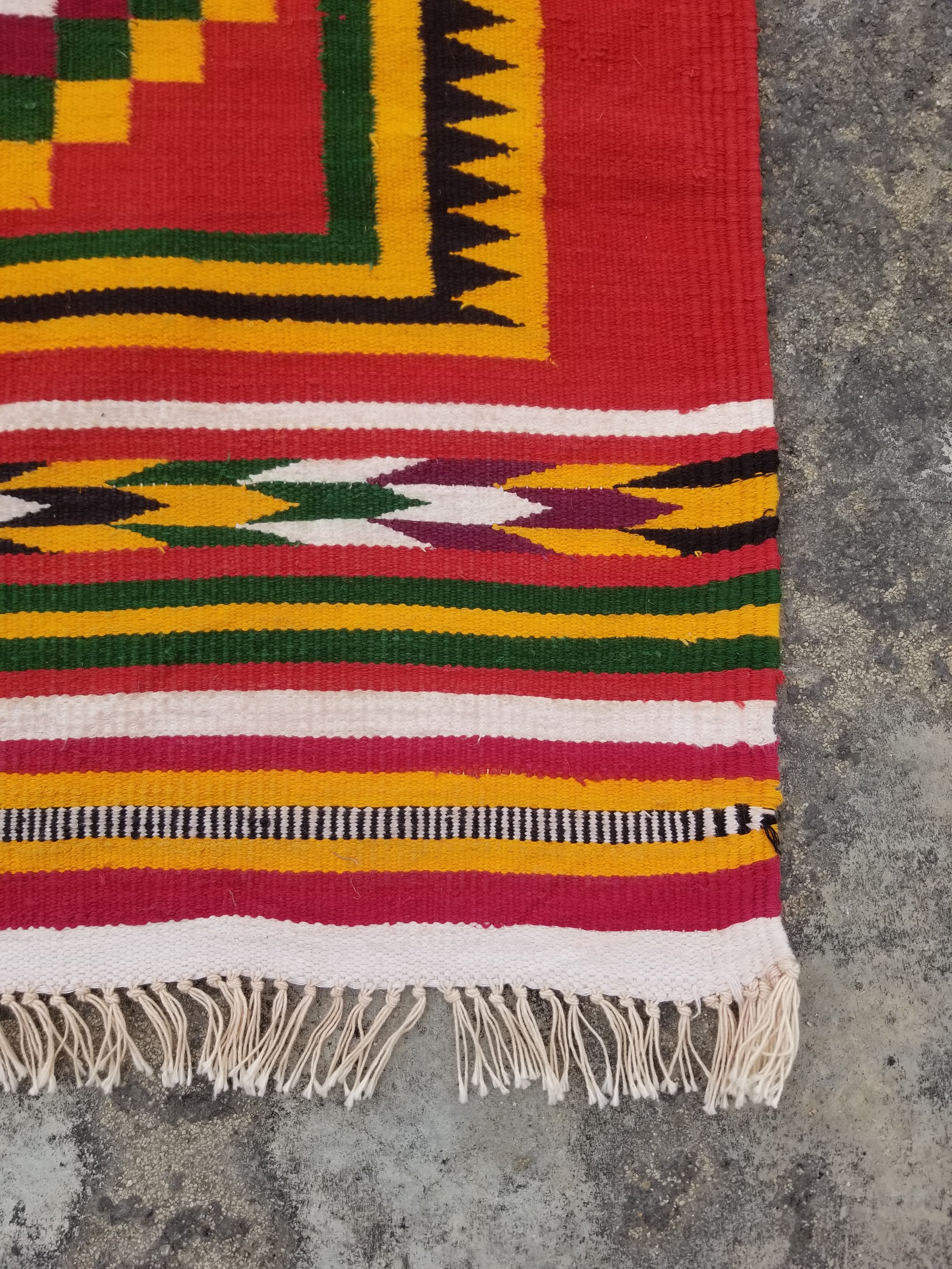 Vintage Traditional Handmade Geometric Pattern Wool Multicolor Kilim 117x58cm