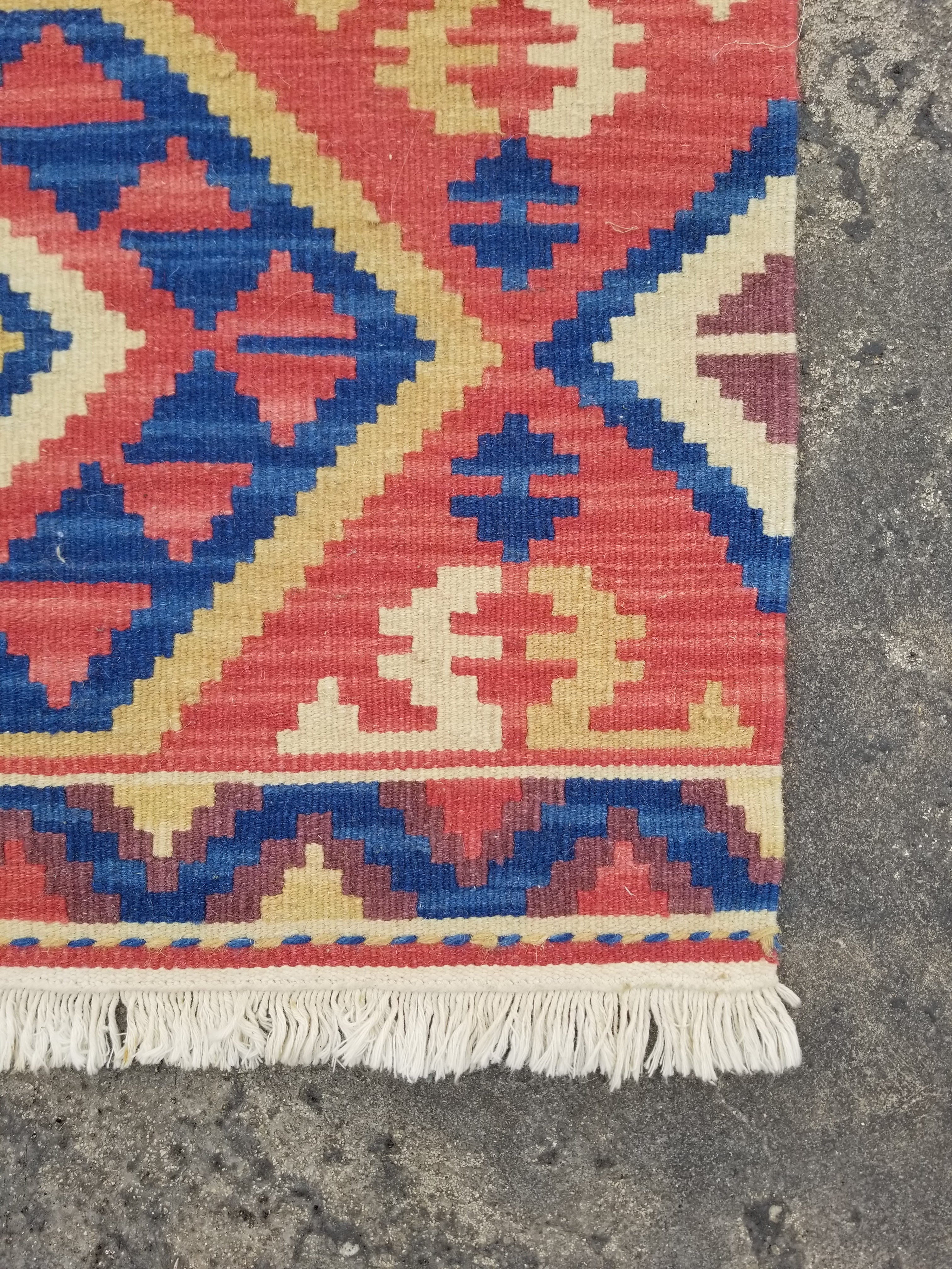 Vintage Traditional Handmade Turkish Anatolian Wool Multicolor Kilim 109x66cm