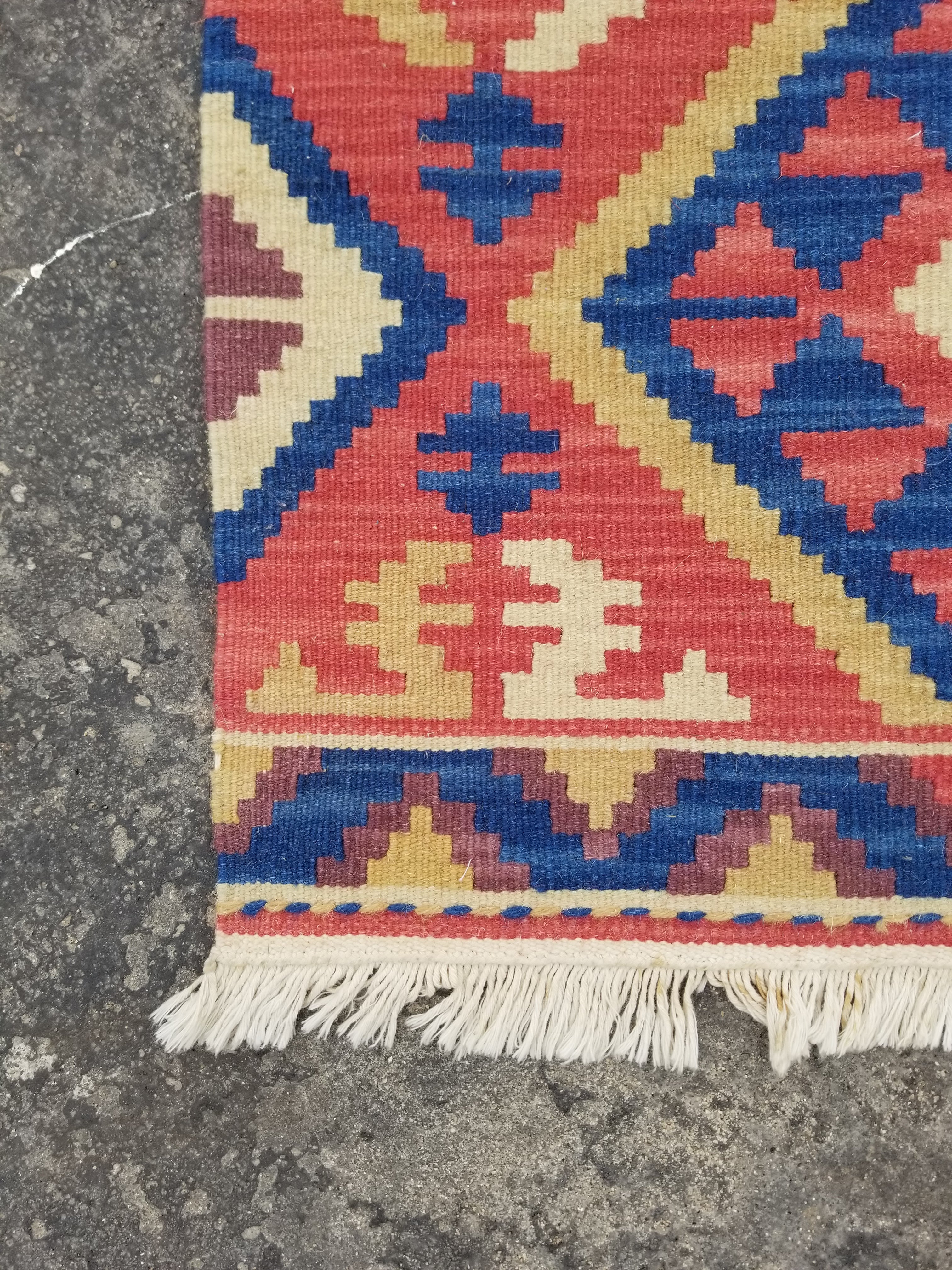 Vintage Traditional Handmade Turkish Anatolian Wool Multicolor Kilim 109x66cm
