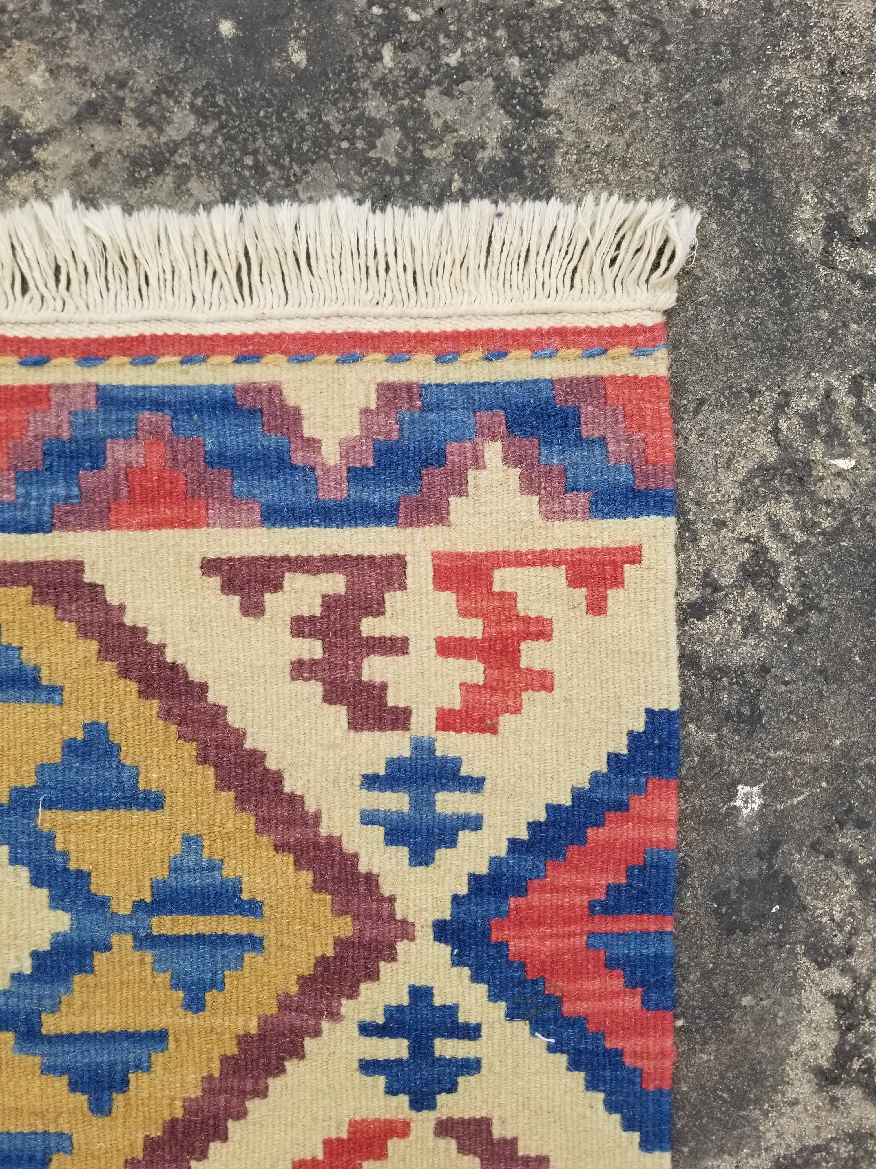 Vintage Traditional Handmade Turkish Anatolian Wool Multicolor Kilim 109x66cm