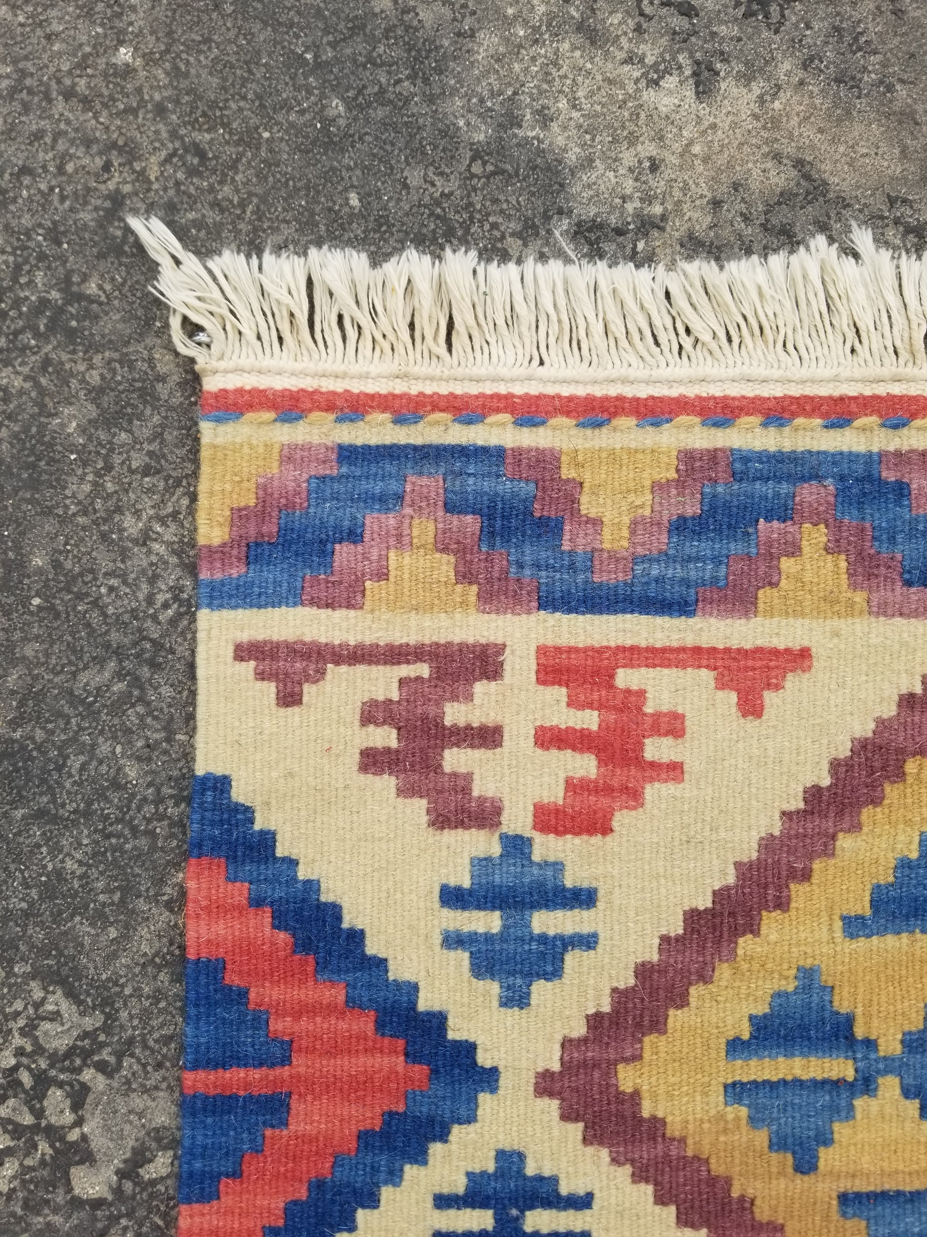 Vintage Traditional Handmade Turkish Anatolian Wool Multicolor Kilim 109x66cm