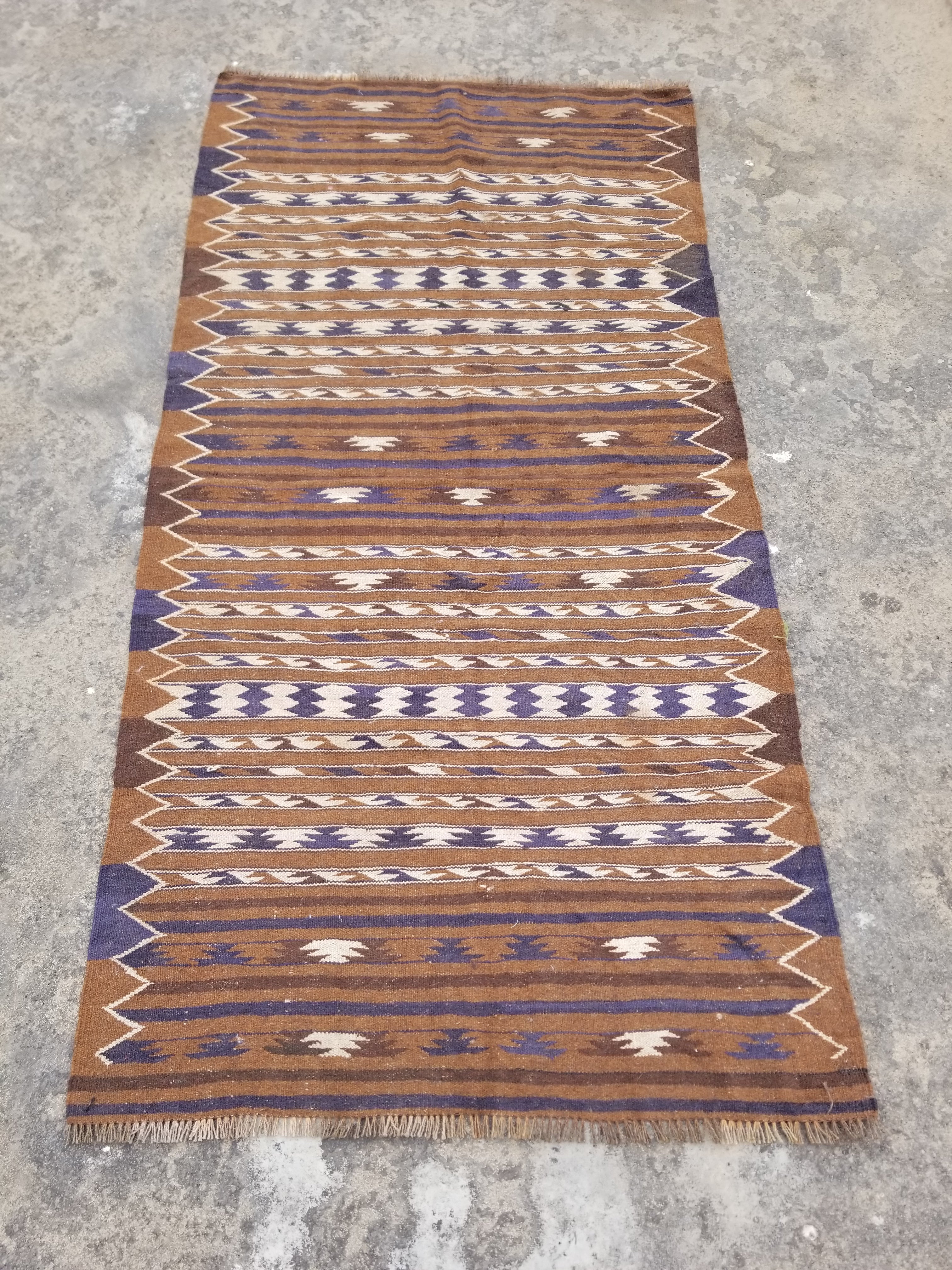 Vintage Handmade Nomadic Turkoman Kashgar Wool Multicolor Kilim 191x97cm