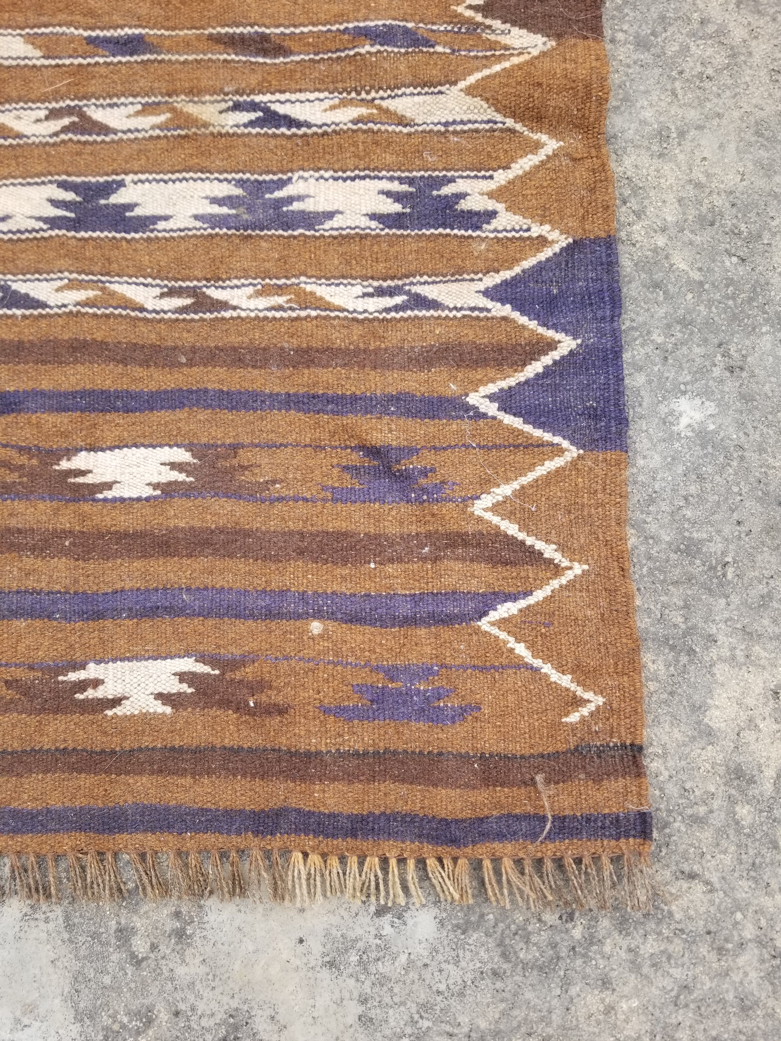 Vintage Handmade Nomadic Turkoman Kashgar Wool Multicolor Kilim 191x97cm