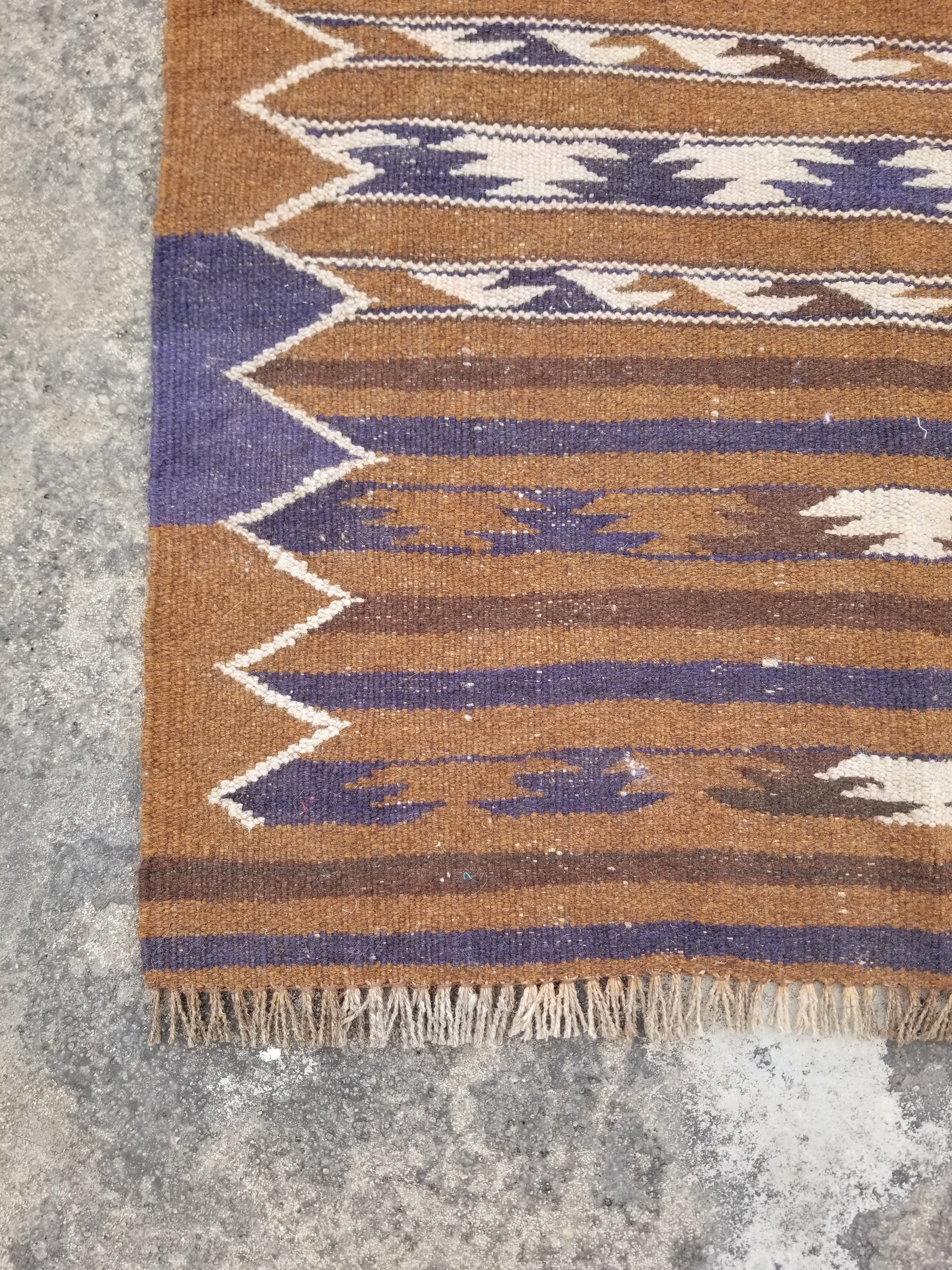Vintage Handmade Nomadic Turkoman Kashgar Wool Multicolor Kilim 191x97cm