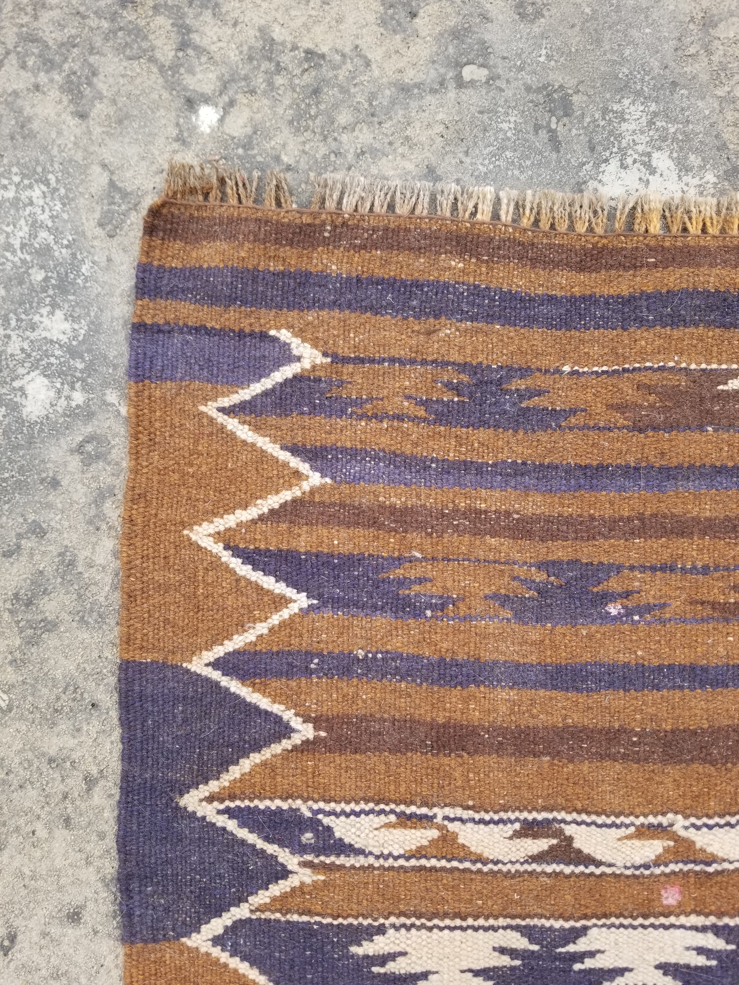 Vintage Handmade Nomadic Turkoman Kashgar Wool Multicolor Kilim 191x97cm