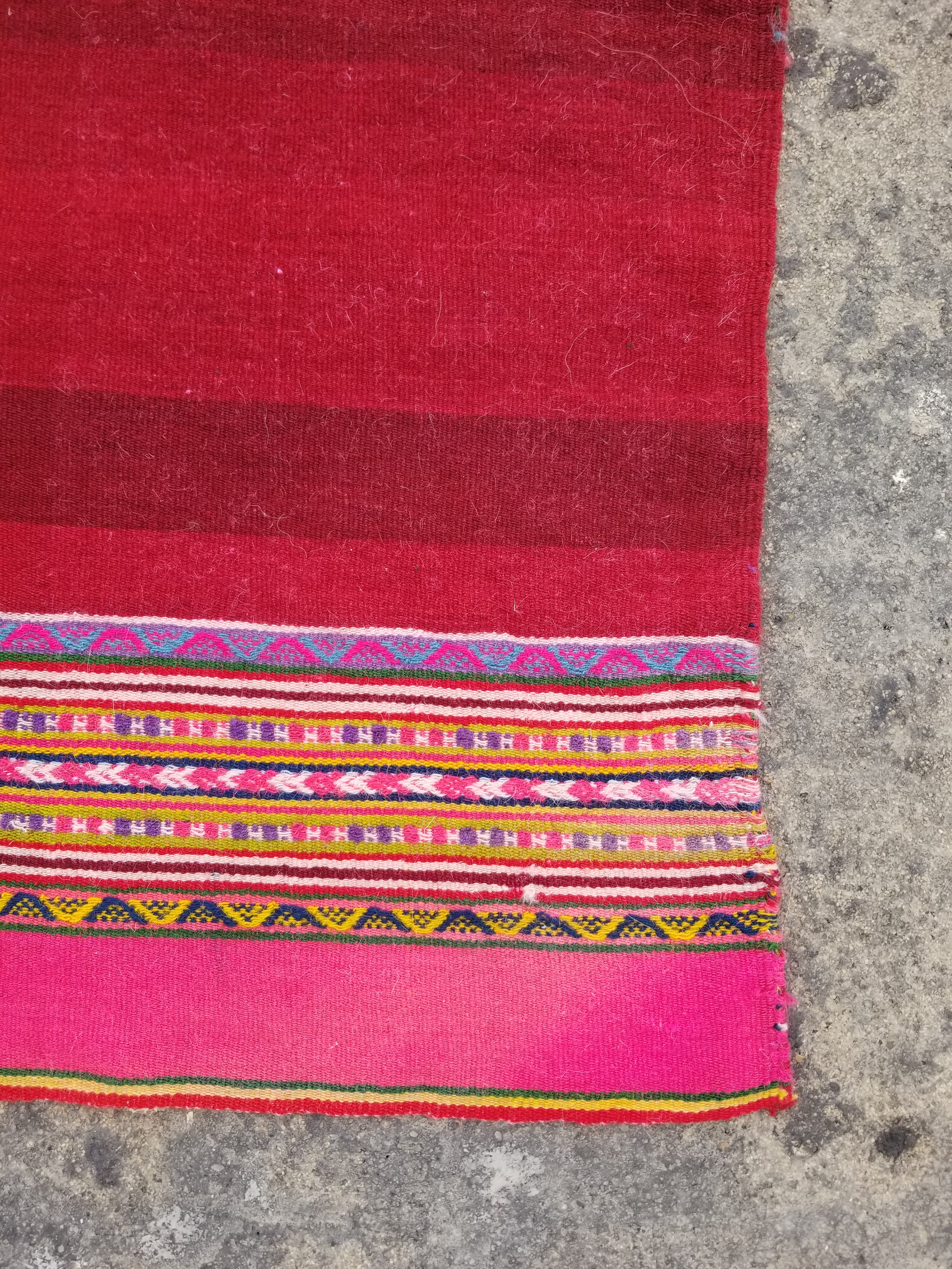 Vintage Traditional Handmade Bolivian Manta Multicolor Kilim Textile 127x117cm