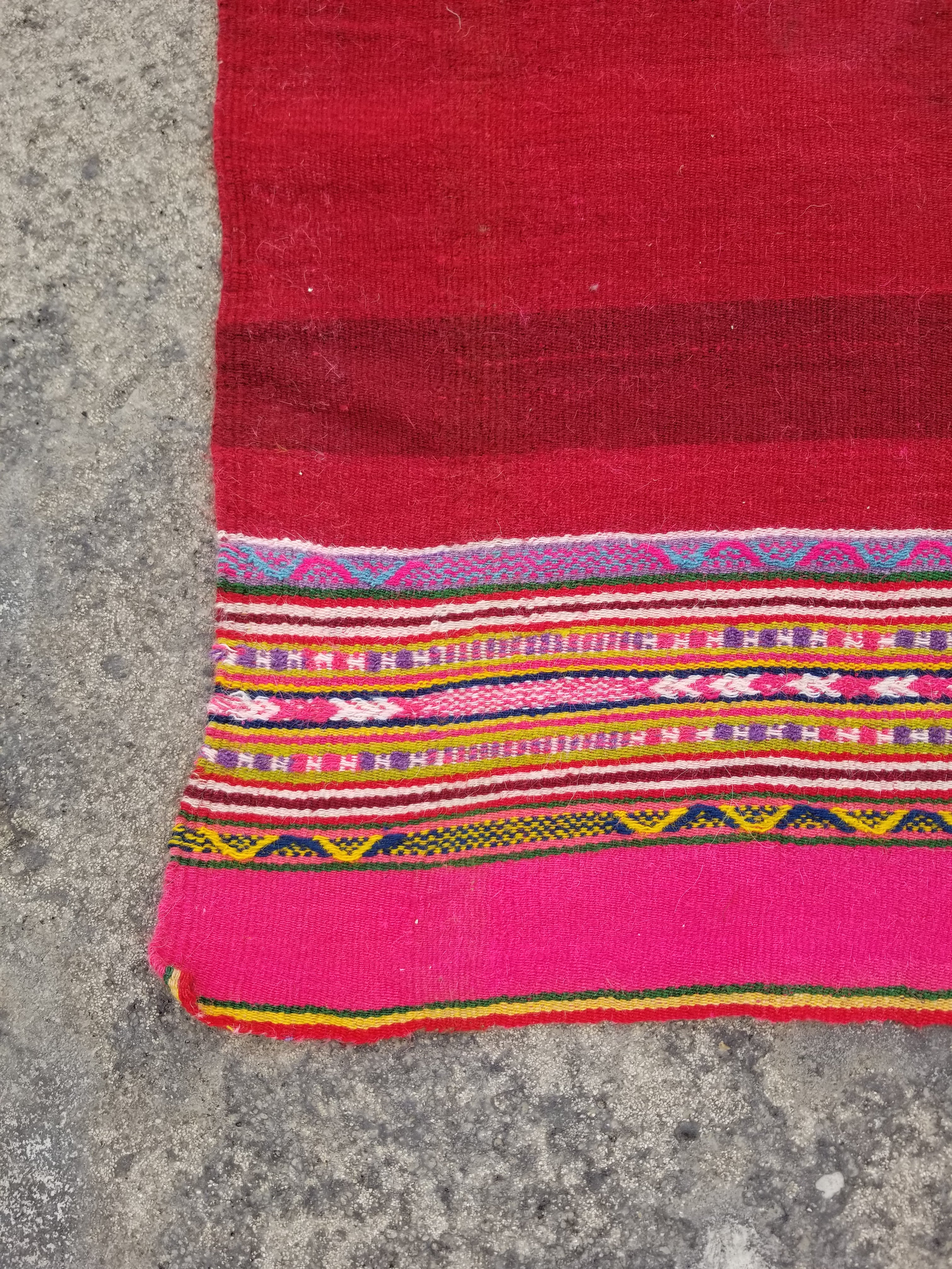 Vintage Traditional Handmade Bolivian Manta Multicolor Kilim Textile 127x117cm
