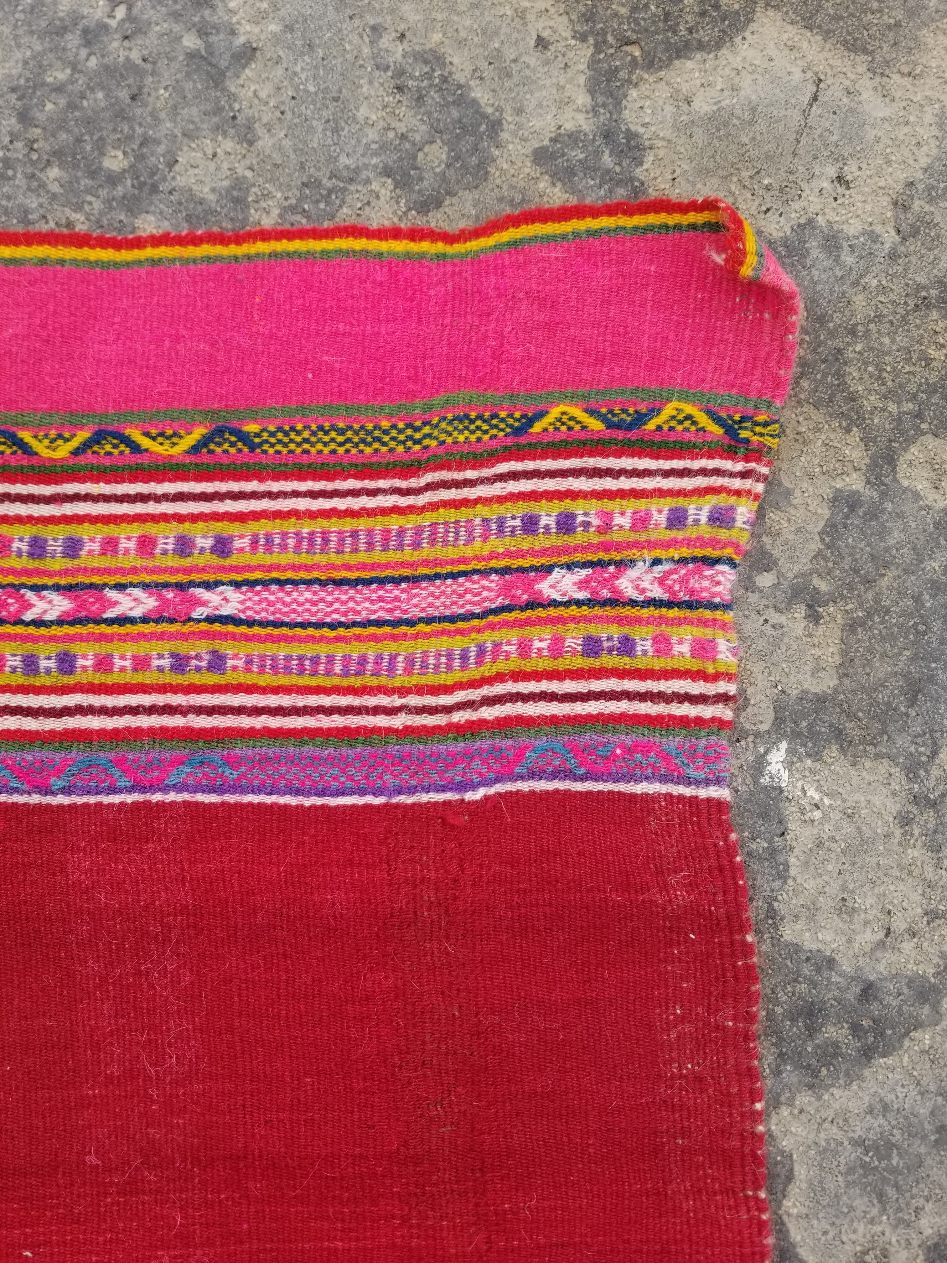 Vintage Traditional Handmade Bolivian Manta Multicolor Kilim Textile 127x117cm