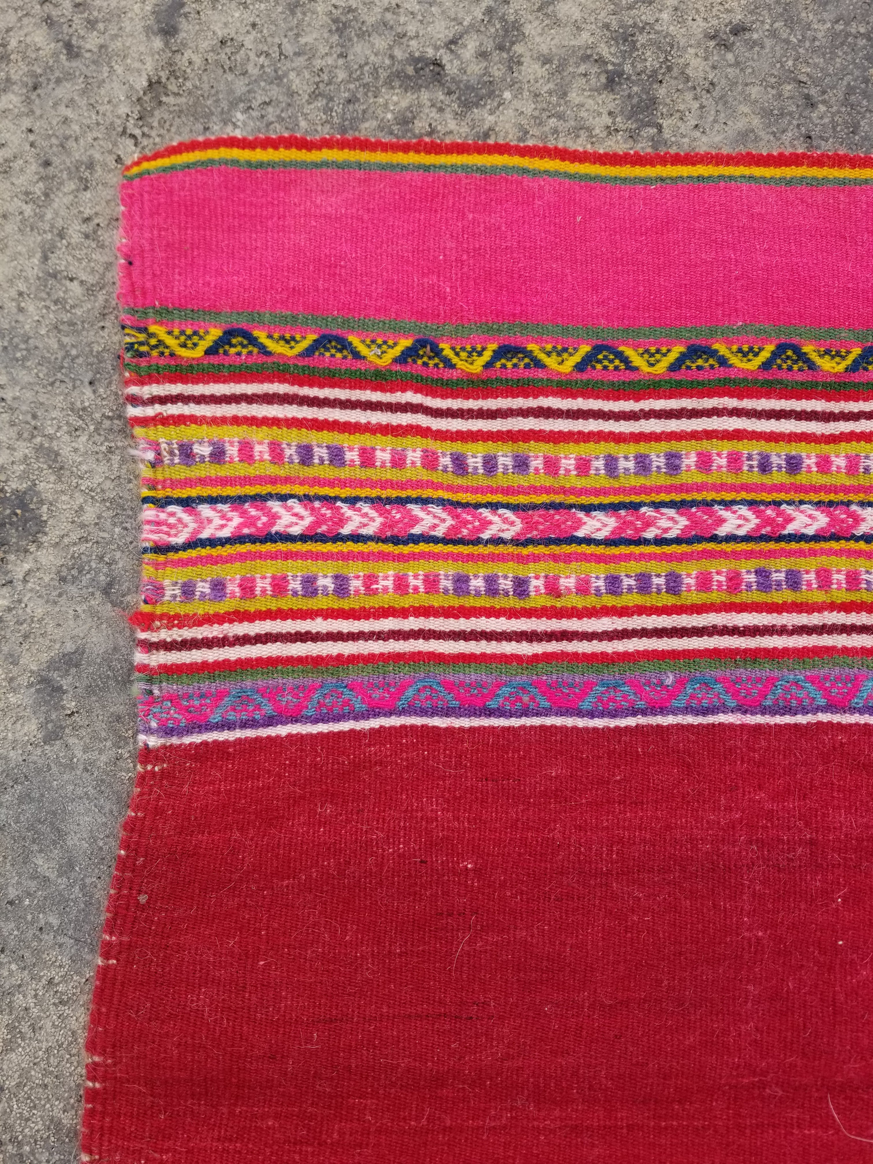 Vintage Traditional Handmade Bolivian Manta Multicolor Kilim Textile 127x117cm