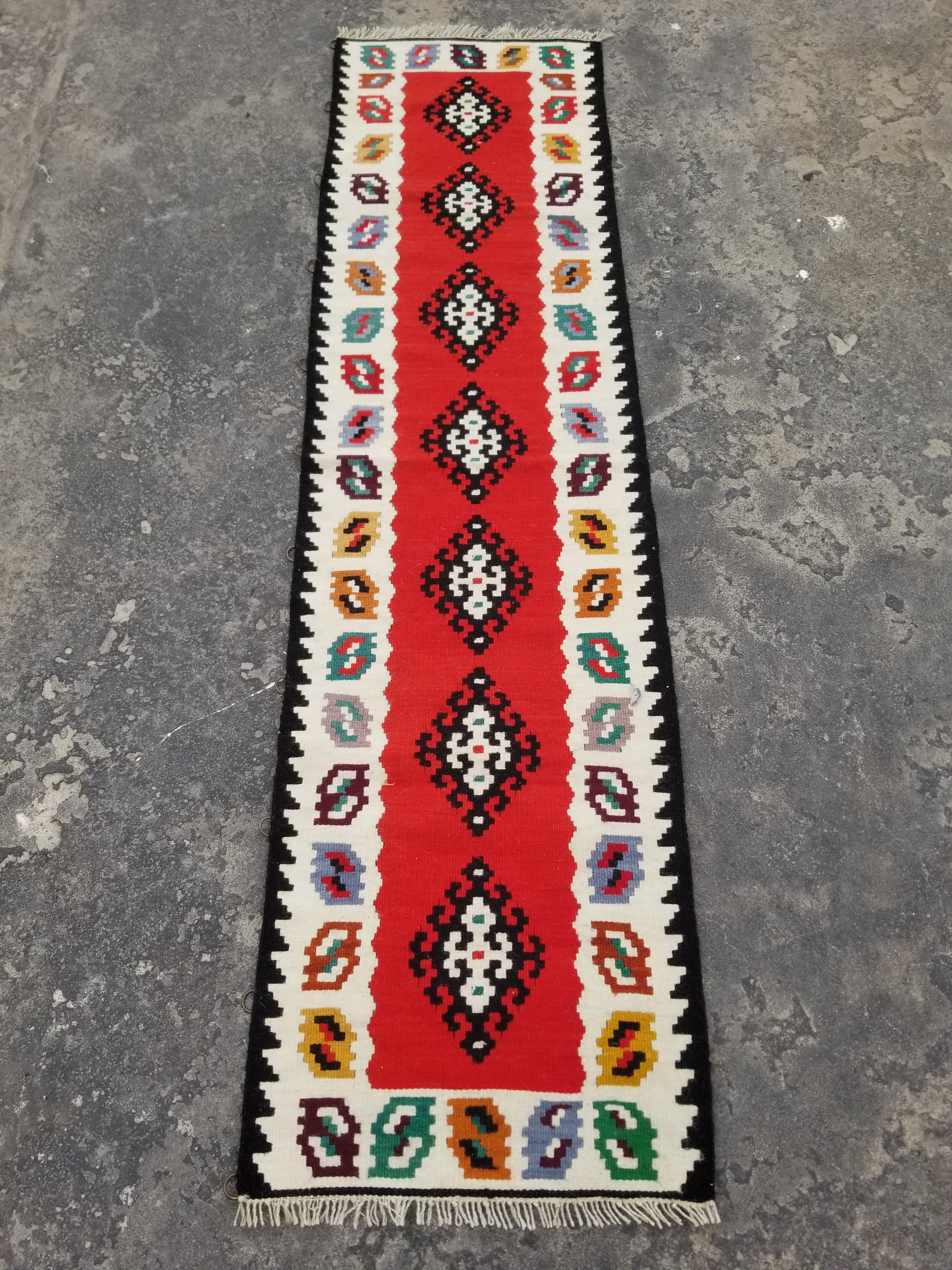 Vintage Traditional Handmade Turkish Wool Multicolor Kilim Runner 201x51cm
