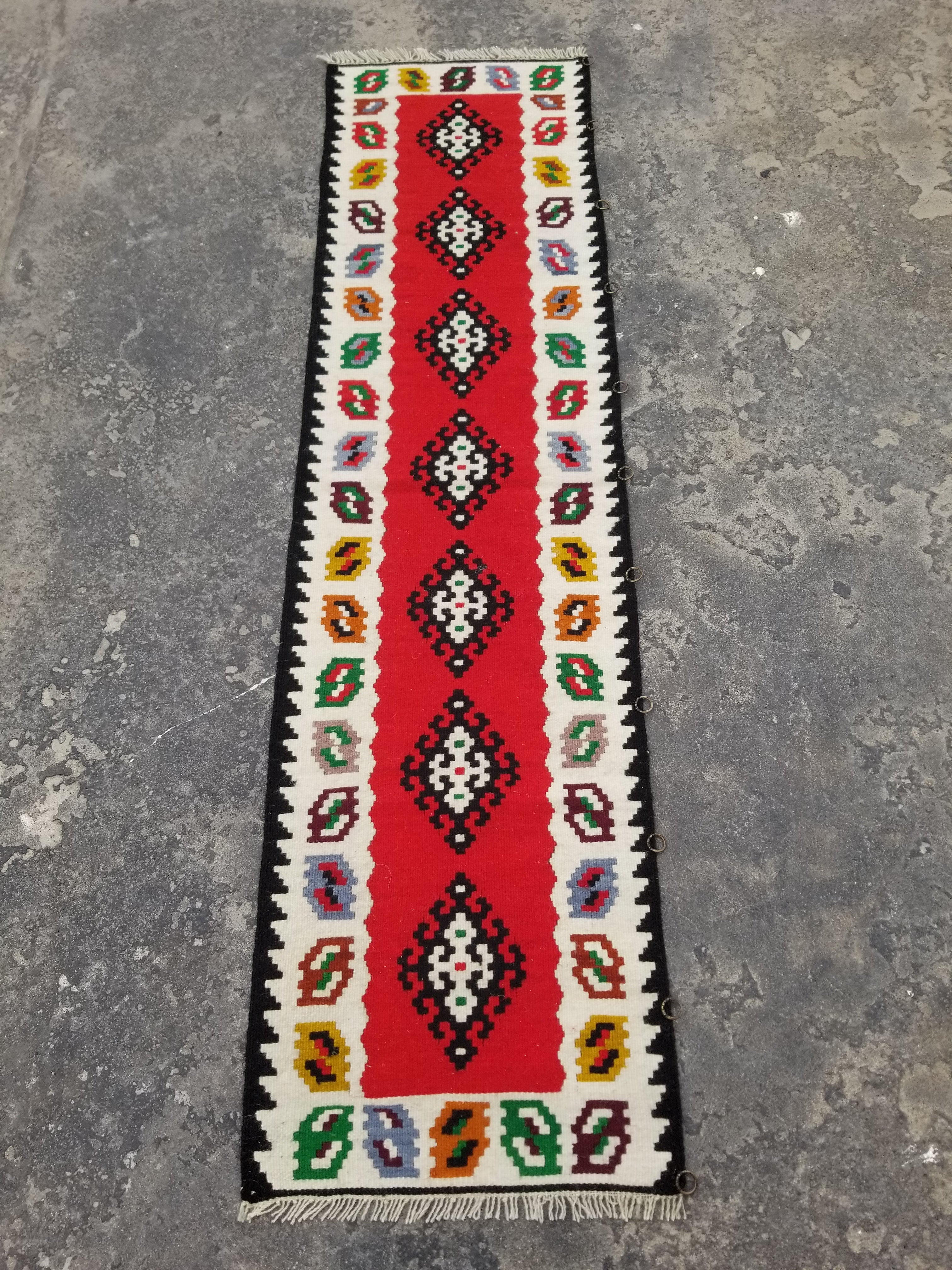 Vintage Traditional Handmade Turkish Wool Multicolor Kilim Runner 201x51cm