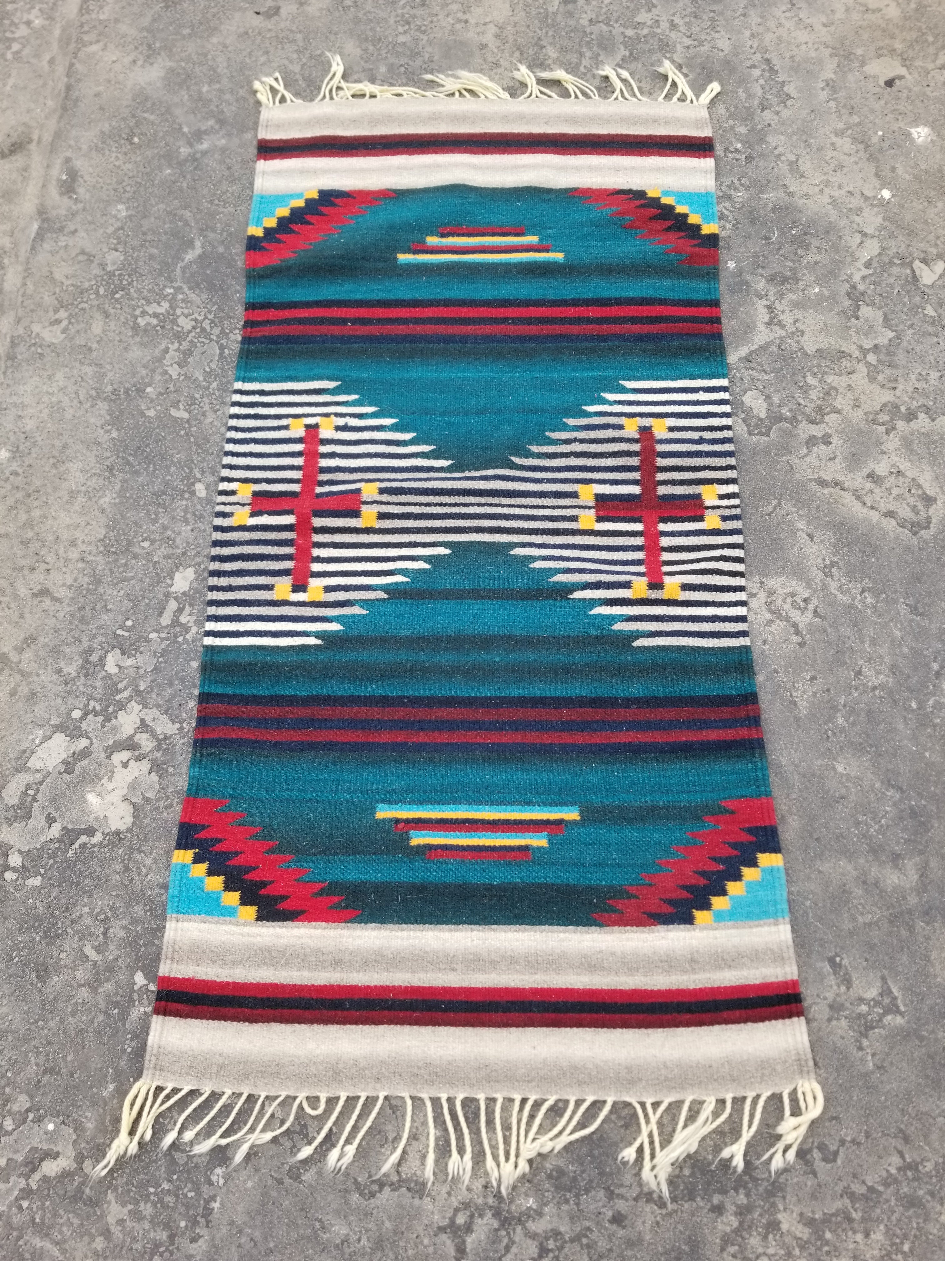 Vintage Handmade Southwestern Zapotec Style Wool Multicolor Kilim 152x74cm