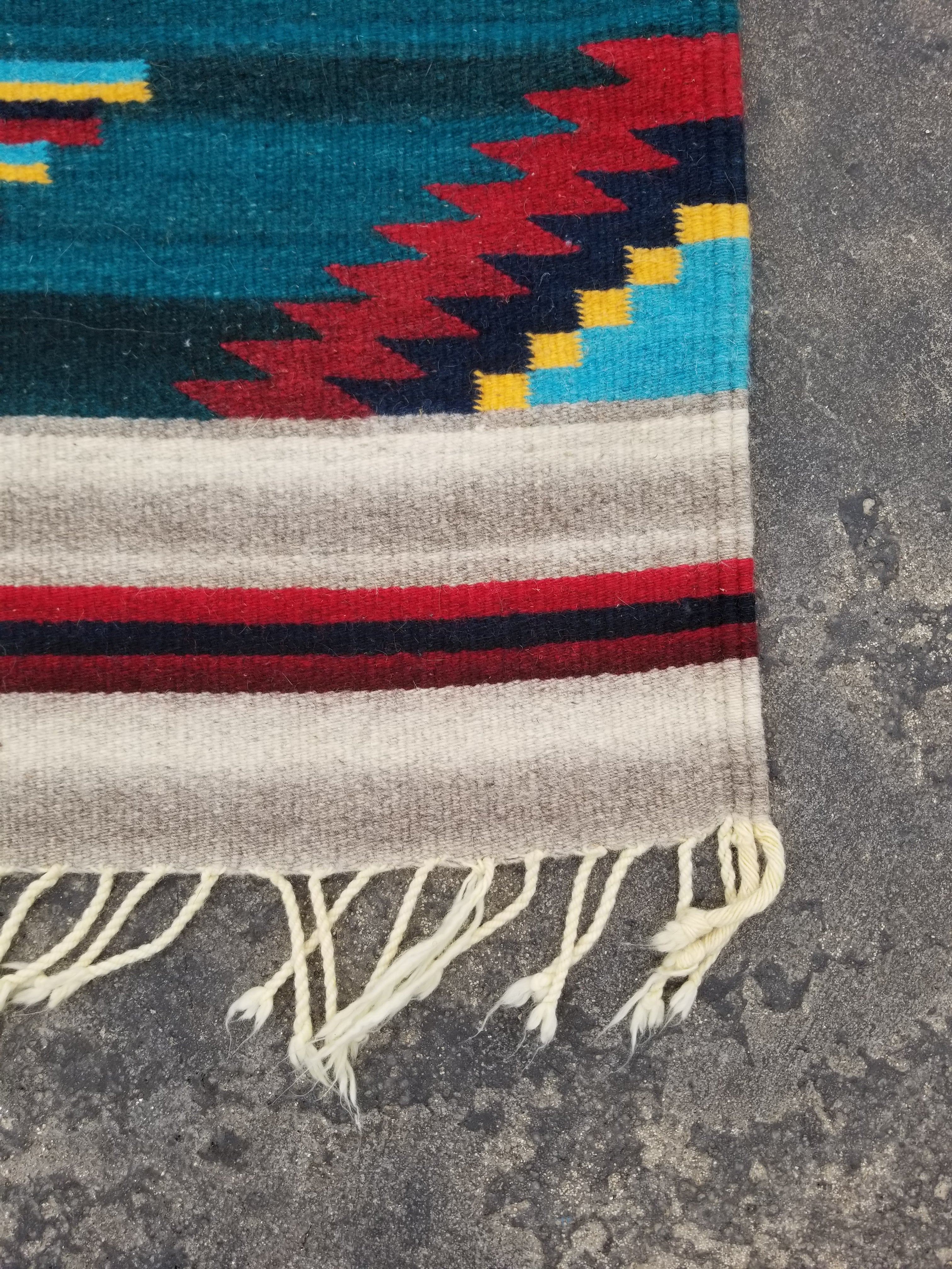Vintage Handmade Southwestern Zapotec Style Wool Multicolor Kilim 152x74cm
