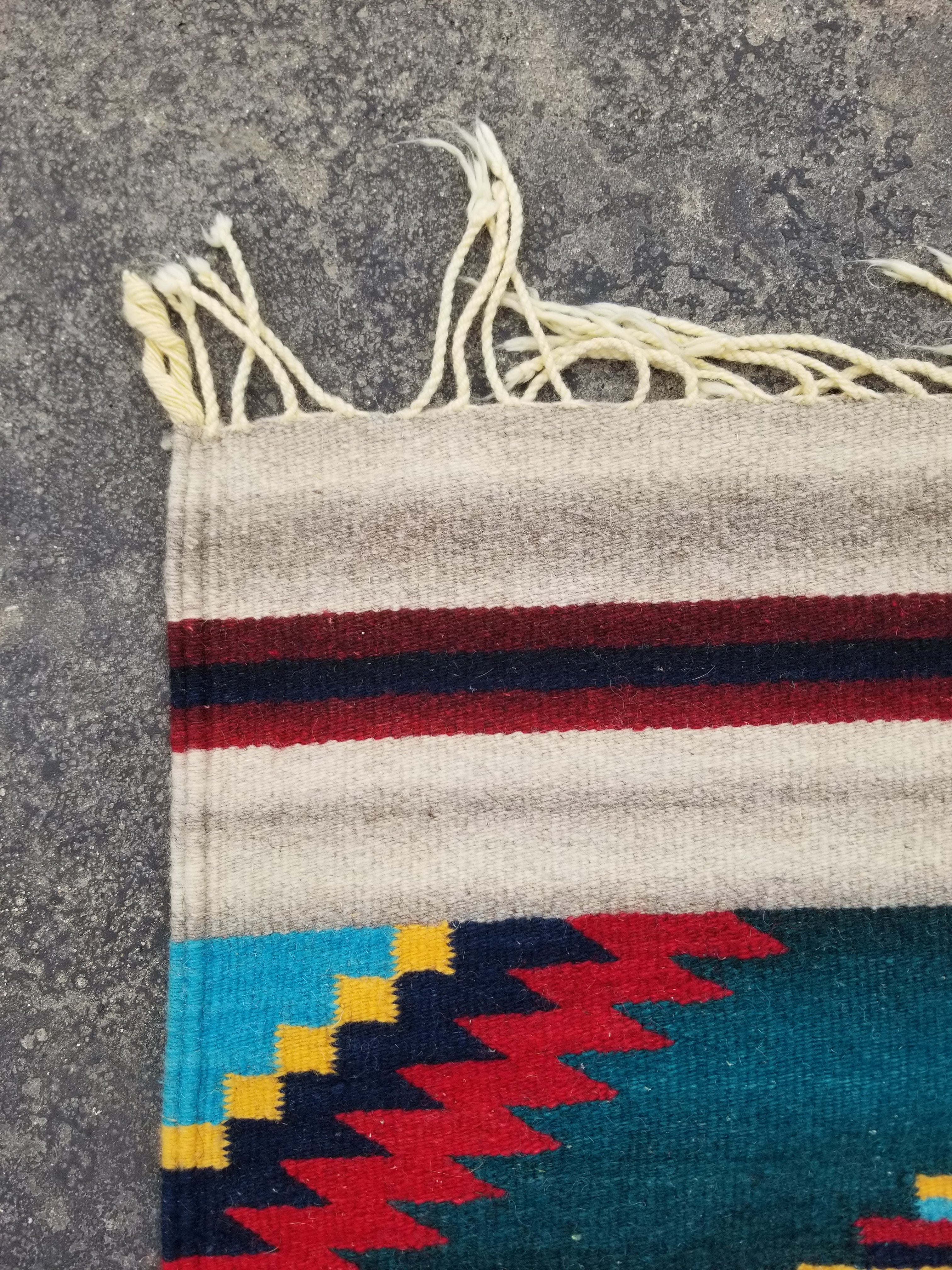 Vintage Handmade Southwestern Zapotec Style Wool Multicolor Kilim 152x74cm