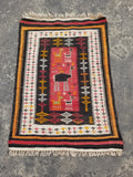 Antique Traditional Handmade Moroccan Berber Wool Multicolor Kilim 97x69cm