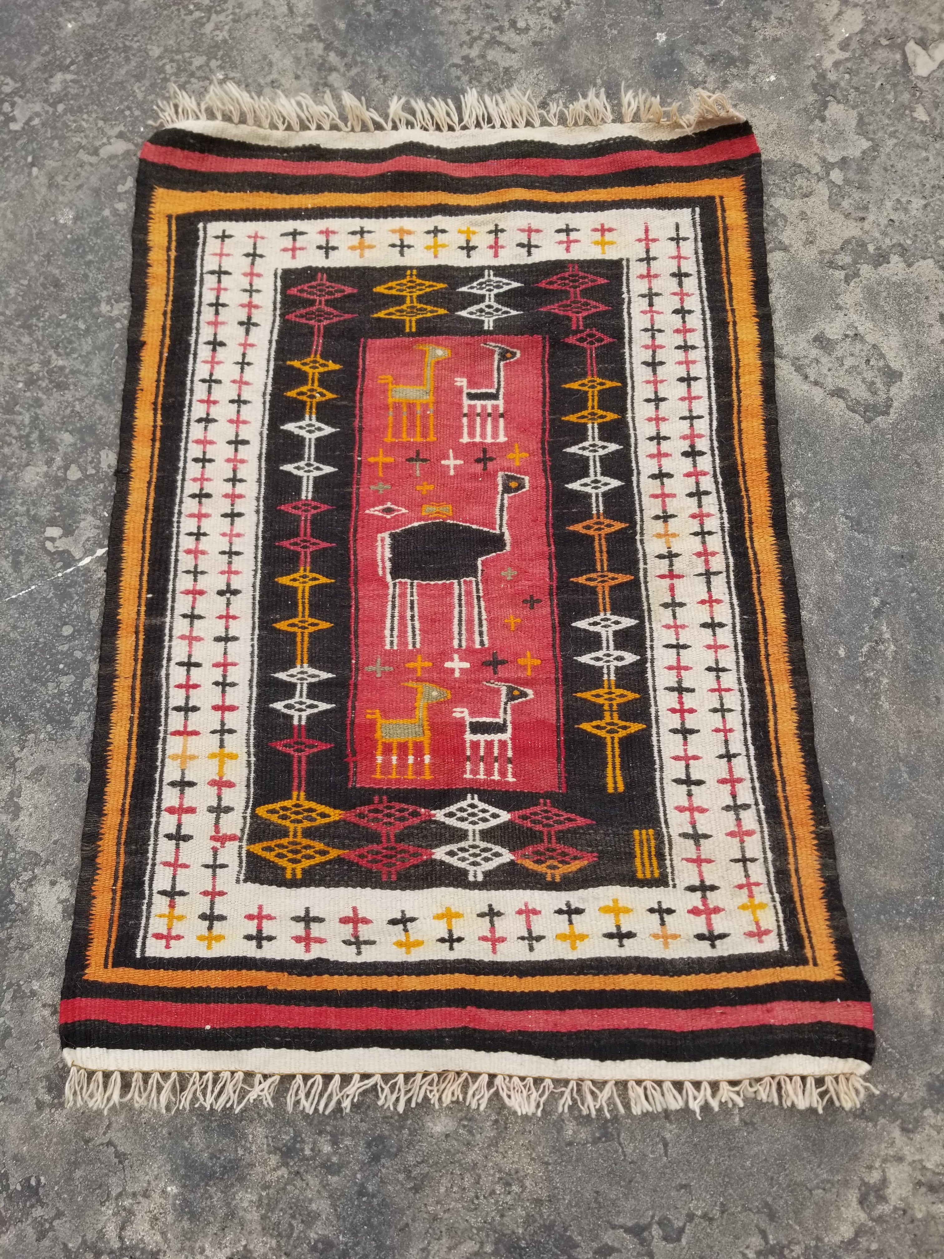 Antique Traditional Handmade Moroccan Berber Wool Multicolor Kilim 97x69cm