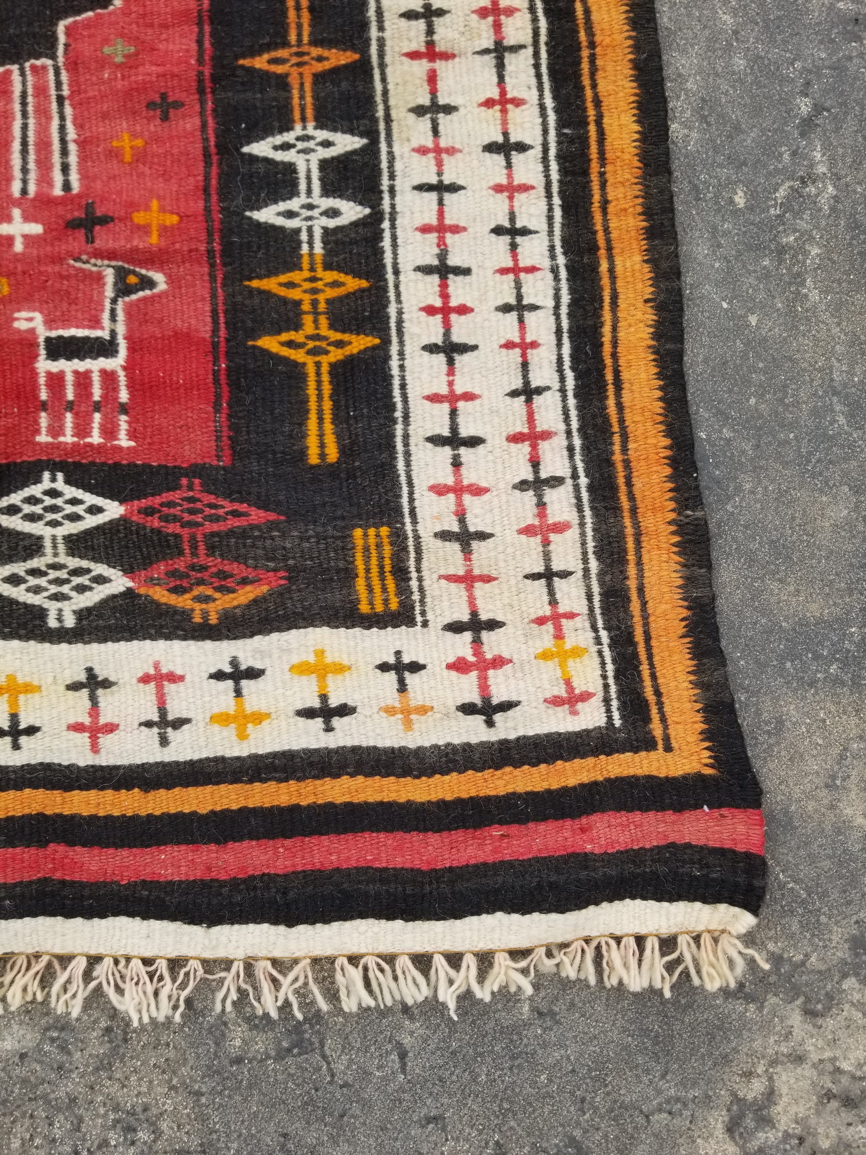 Antique Traditional Handmade Moroccan Berber Wool Multicolor Kilim 97x69cm