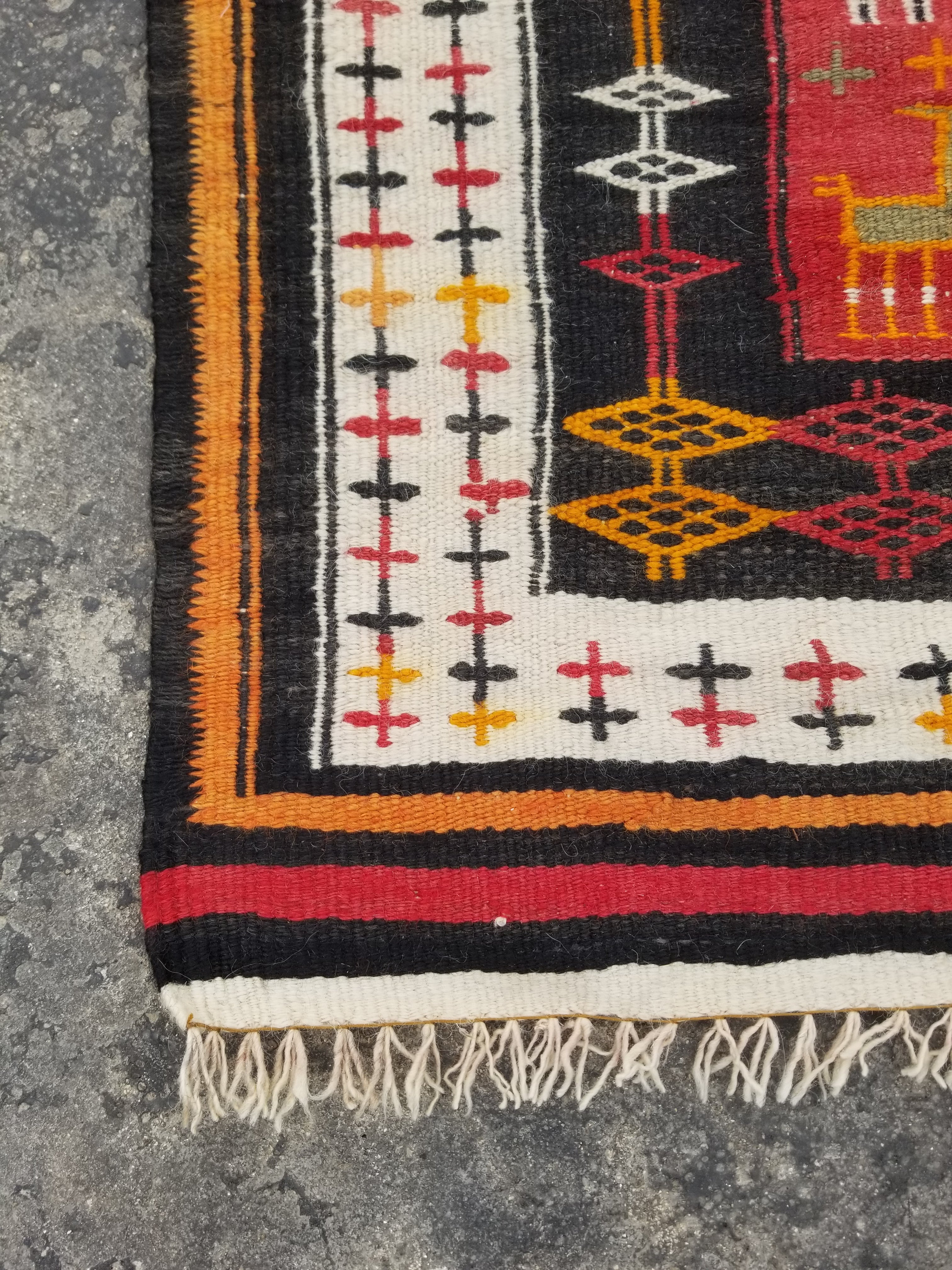 Antique Traditional Handmade Moroccan Berber Wool Multicolor Kilim 97x69cm