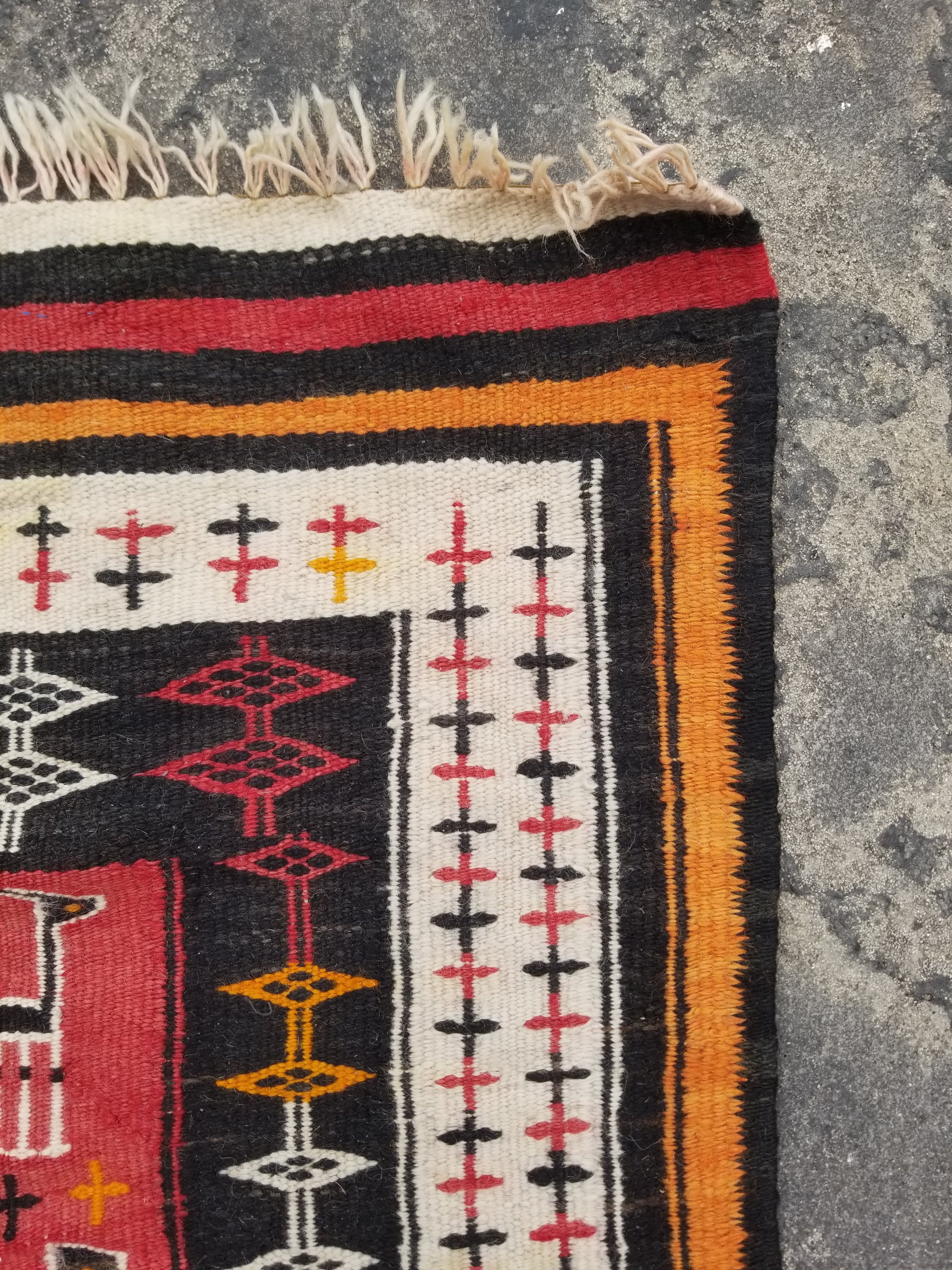 Antique Traditional Handmade Moroccan Berber Wool Multicolor Kilim 97x69cm