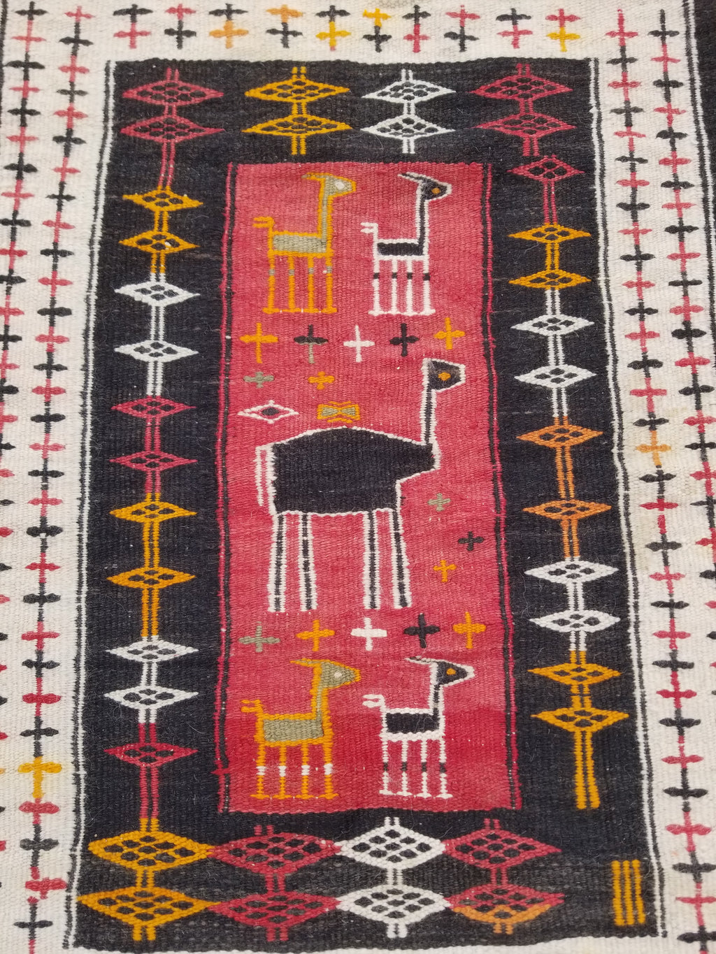 Antique Traditional Handmade Moroccan Berber Wool Multicolor Kilim 97x69cm