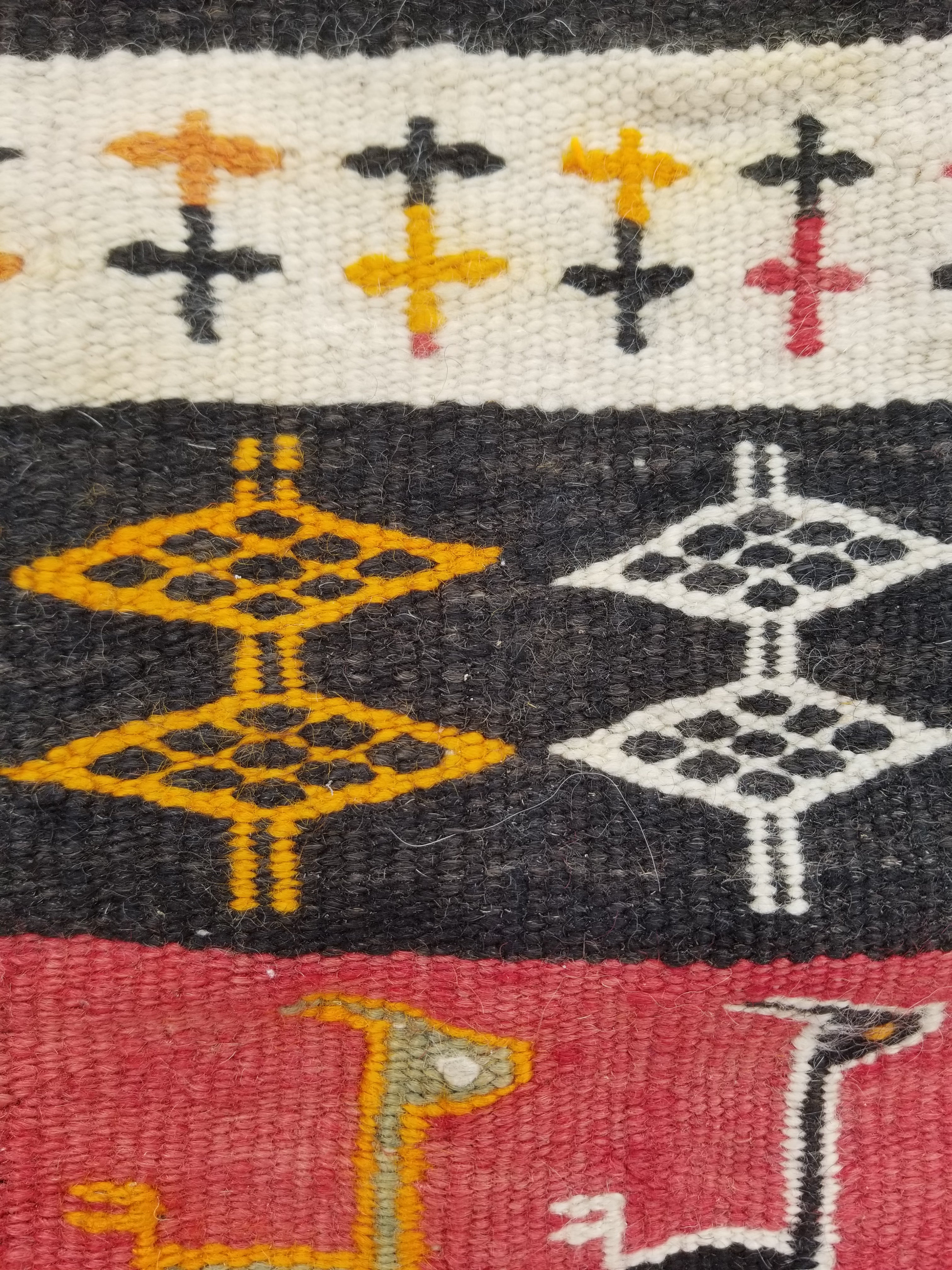 Antique Traditional Handmade Moroccan Berber Wool Multicolor Kilim 97x69cm