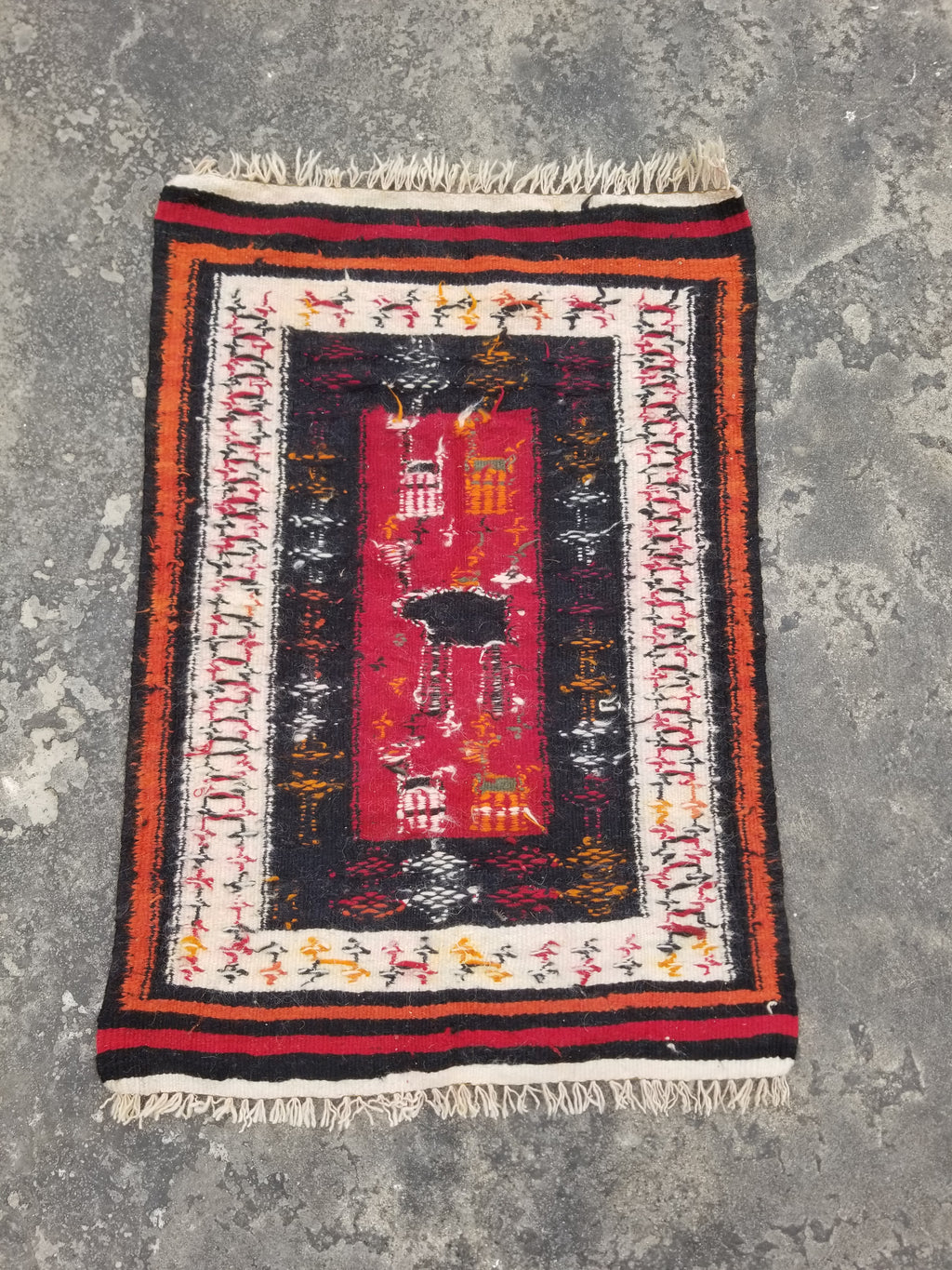Antique Traditional Handmade Moroccan Berber Wool Multicolor Kilim 97x69cm