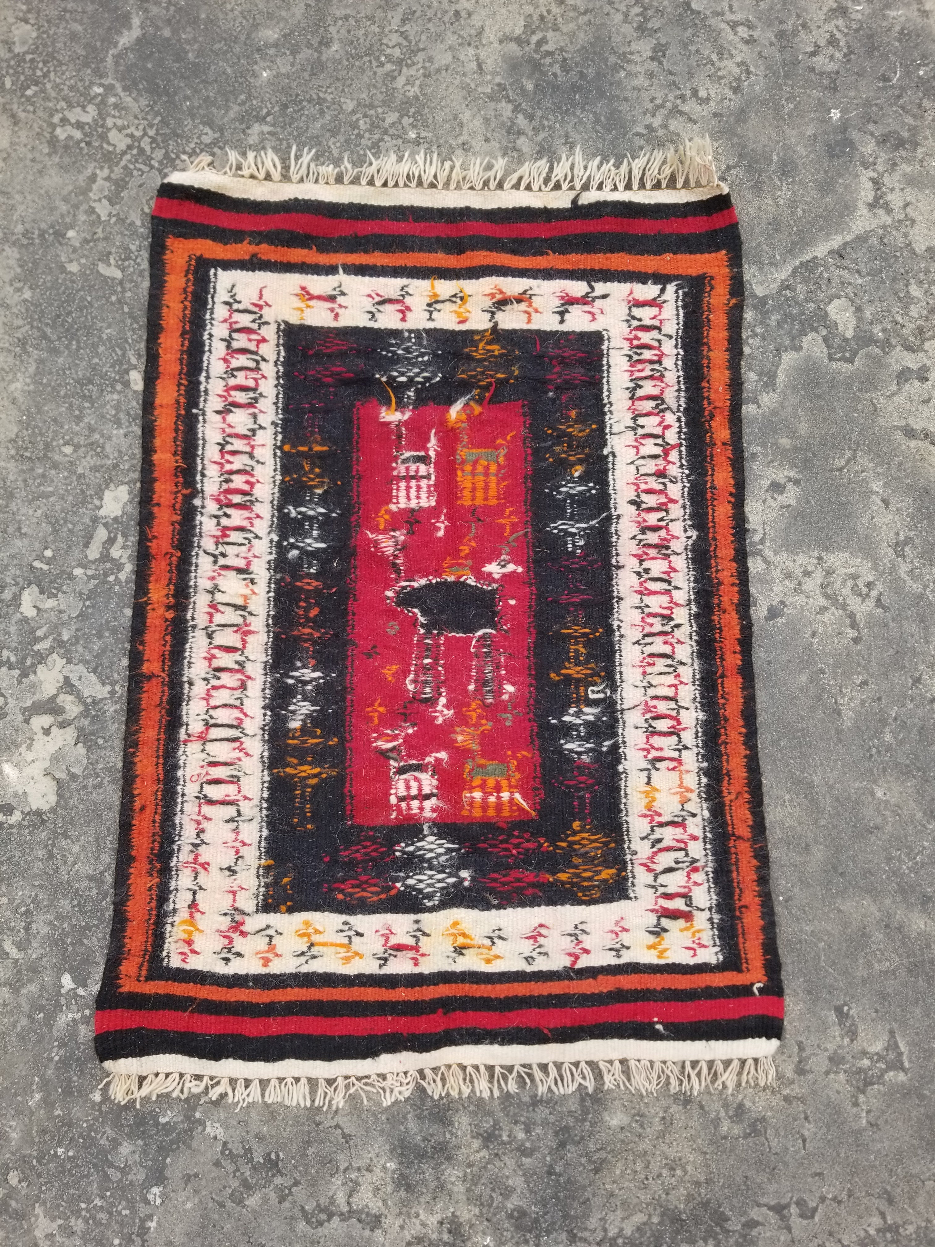 Antique Traditional Handmade Moroccan Berber Wool Multicolor Kilim 97x69cm